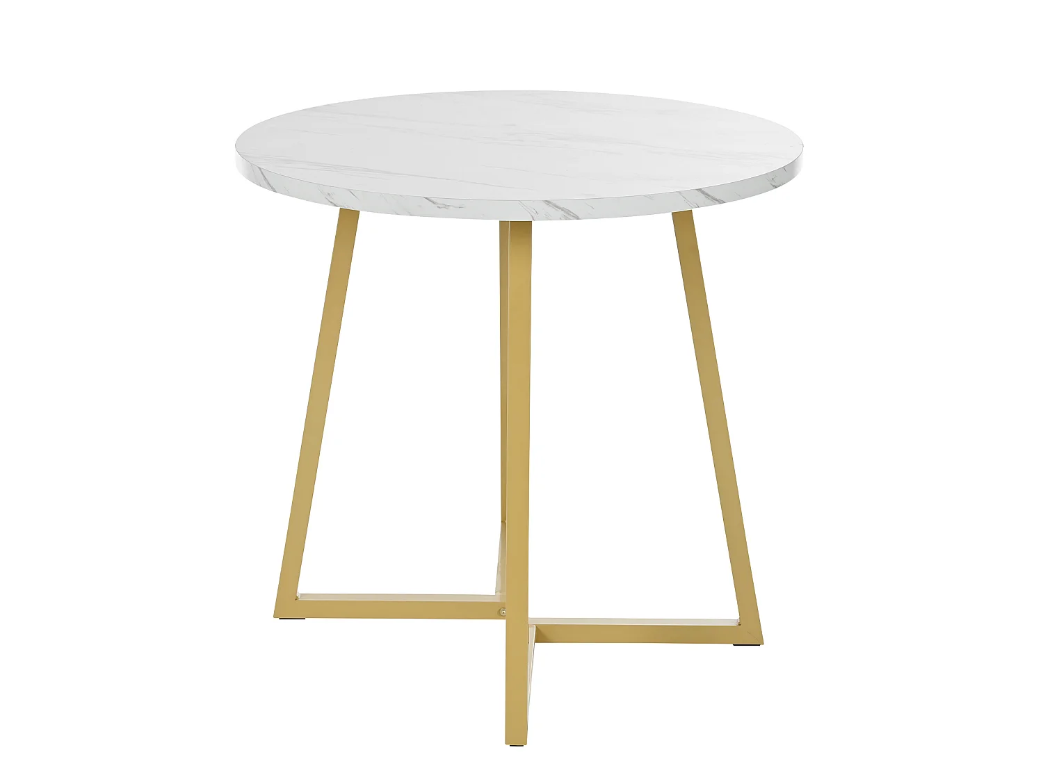 Table à manger ronde 80/75 cm avec pieds réglables effet marbre MDF blanc