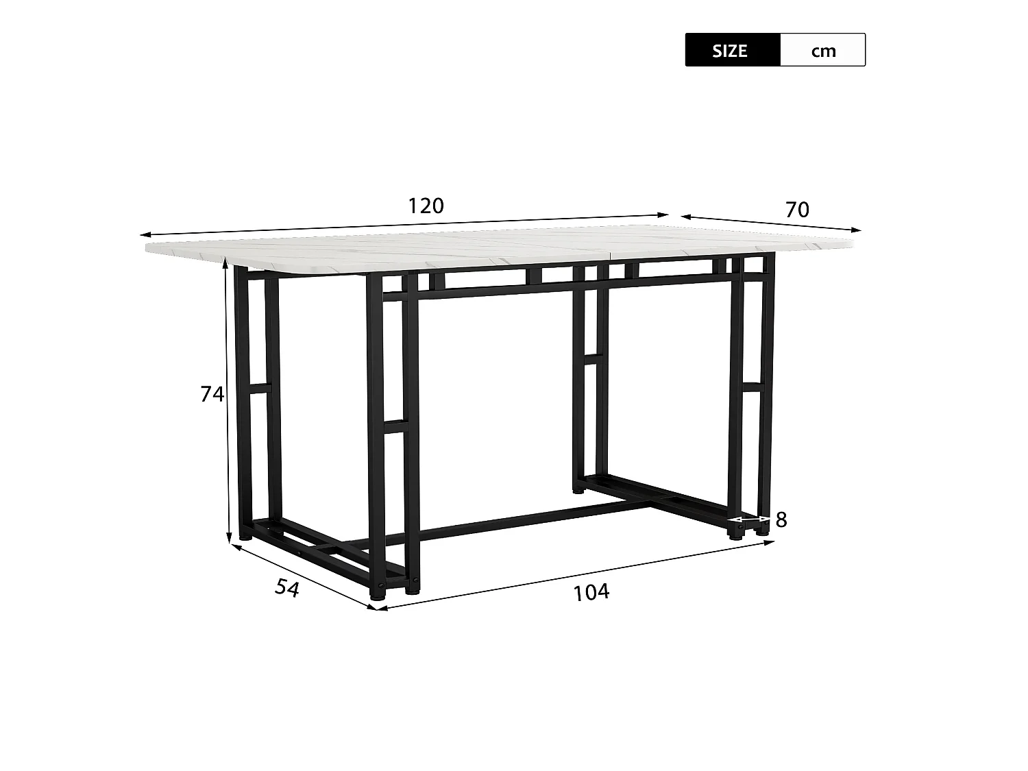 Table à manger 120/70 cm avec pieds en métal noir MDF blanc/noir