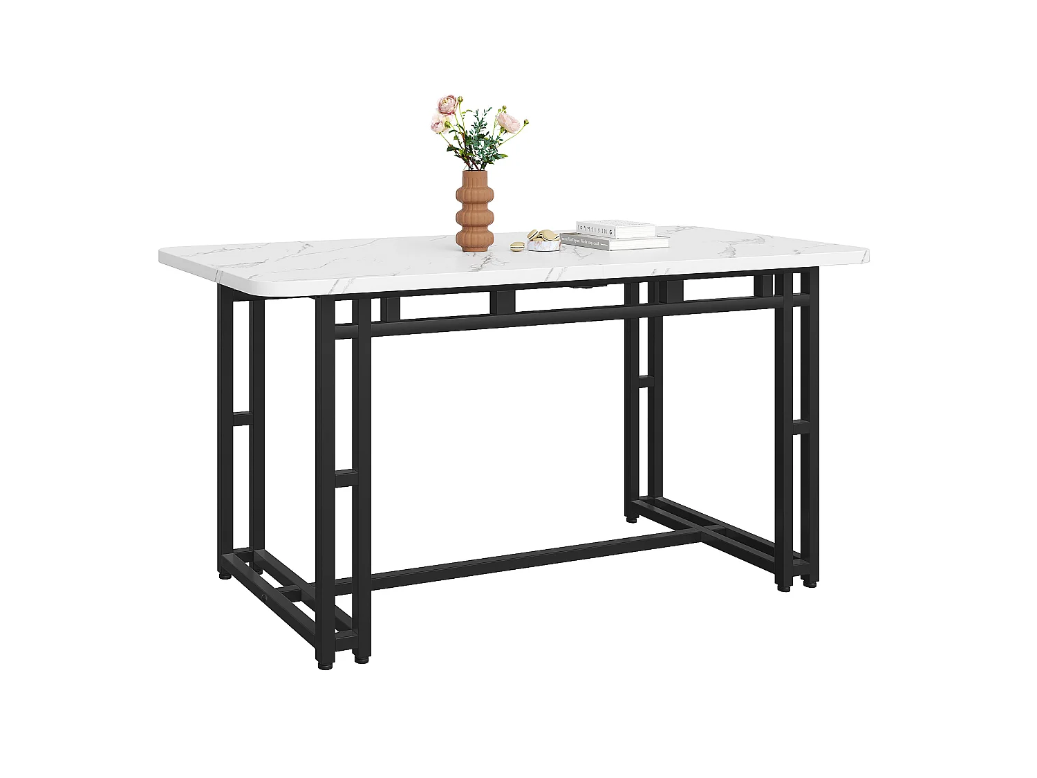 Table à manger 120/70 cm avec pieds en métal noir MDF blanc/noir
