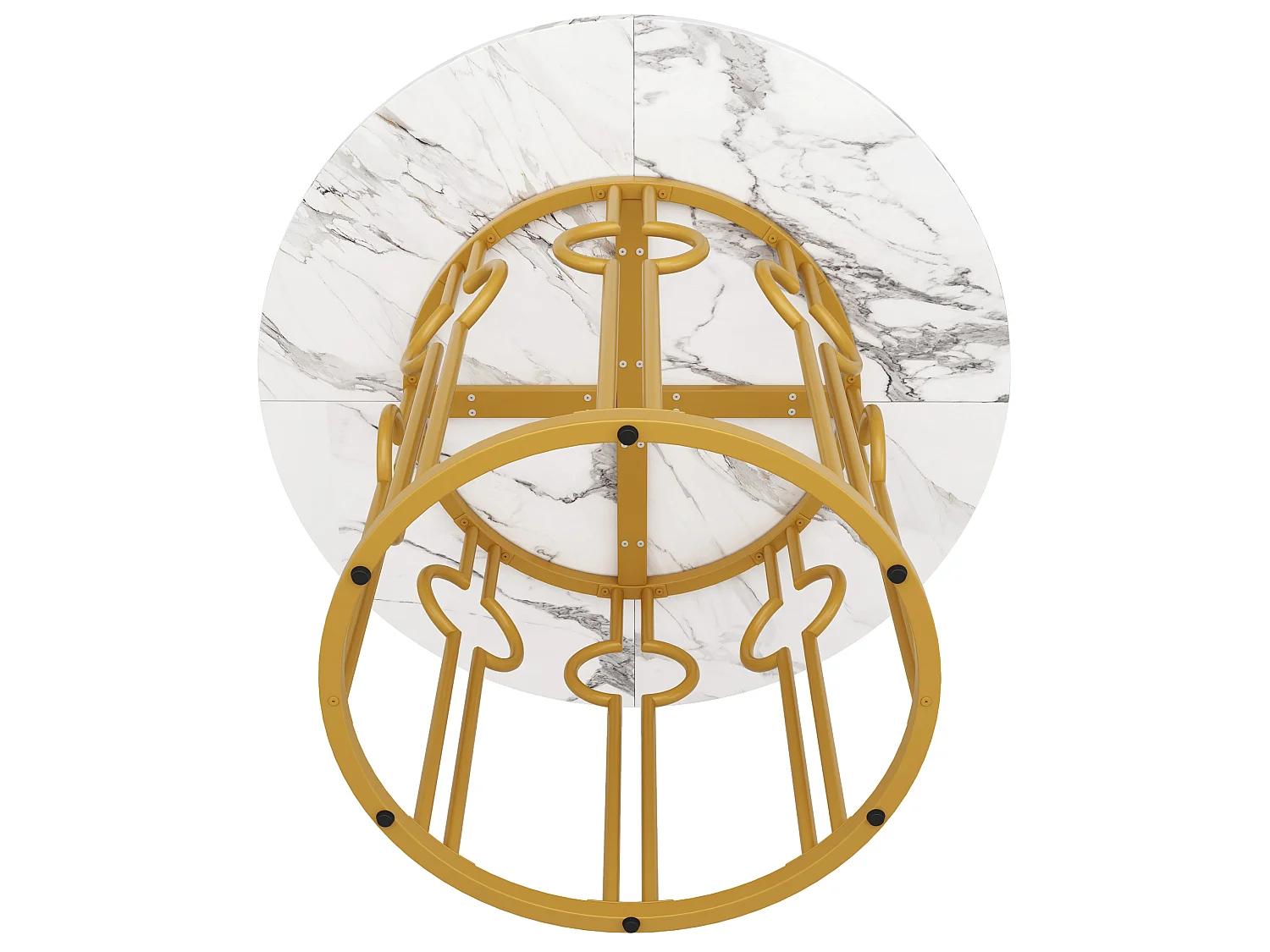 Table à manger ronde 100/100/76 cm avec pieds réglables MDF blanc et métal doré