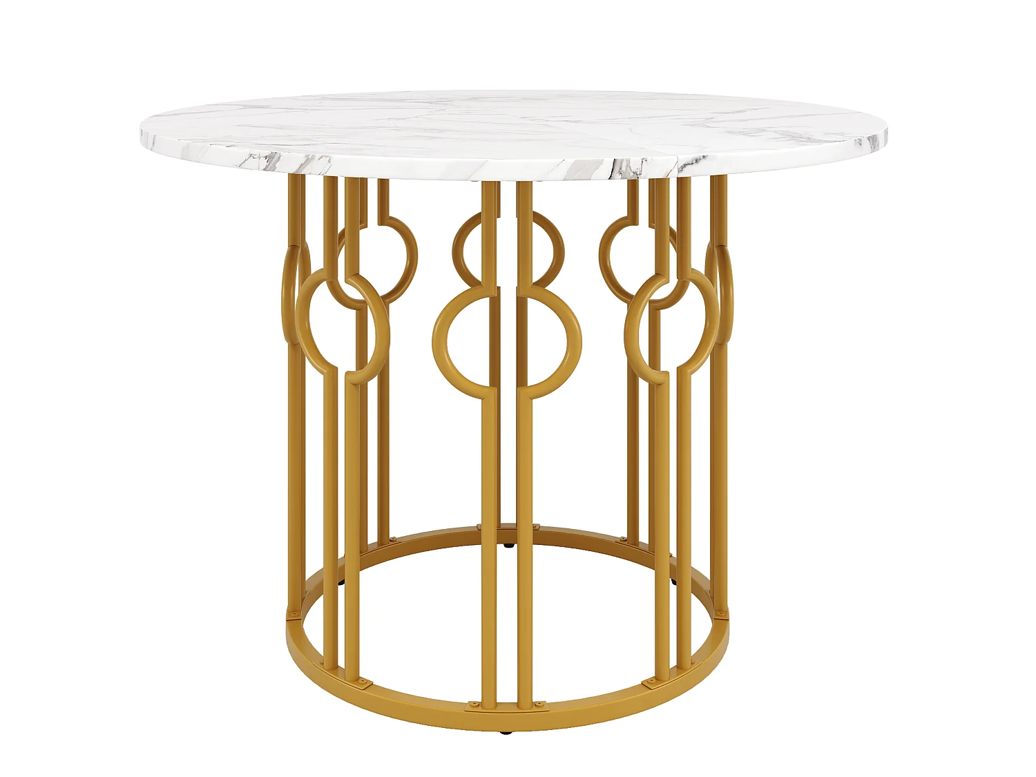Table à manger ronde 100/100/76 cm avec pieds réglables MDF blanc et métal doré