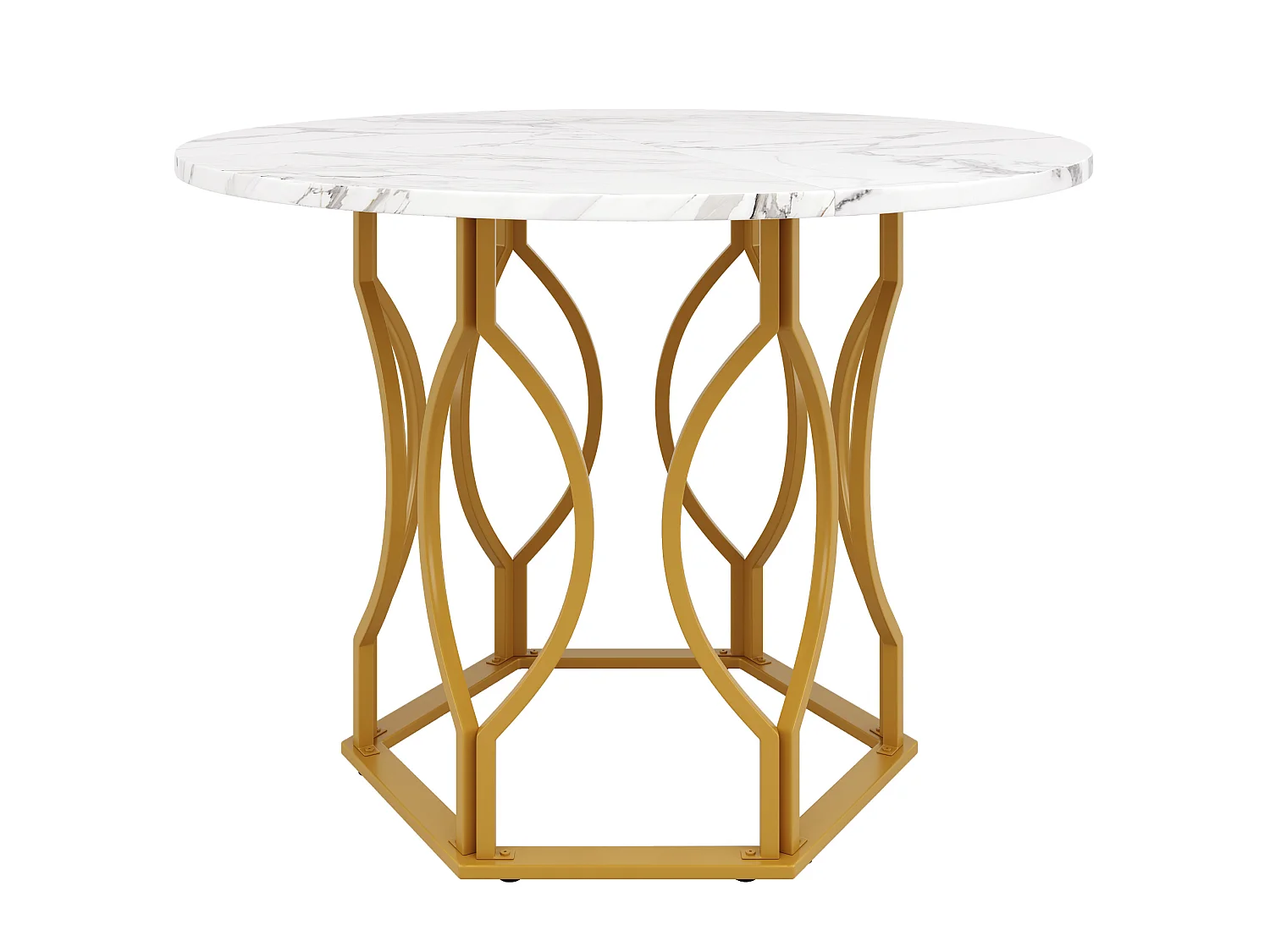 Table à manger ronde 100/100/76 cm avec pieds réglables MDF blanc et métal doré