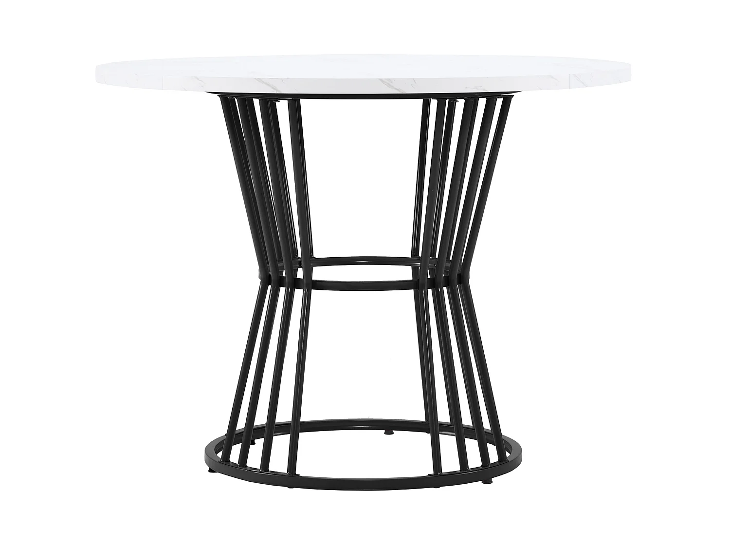 Table à manger ronde 100/75 cm avec motif marbre MDF noir et métal noir