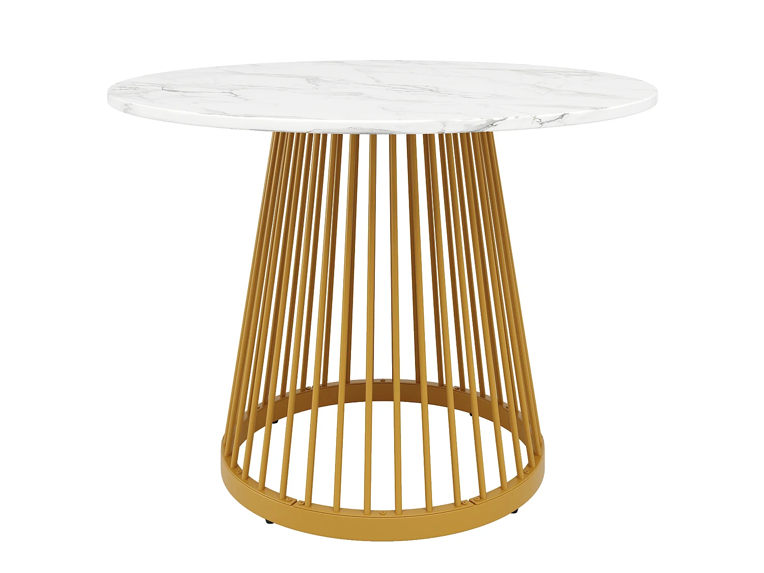 Table à manger ronde 80/76/80 cm avec pieds réglables MDF blanc et métal doré