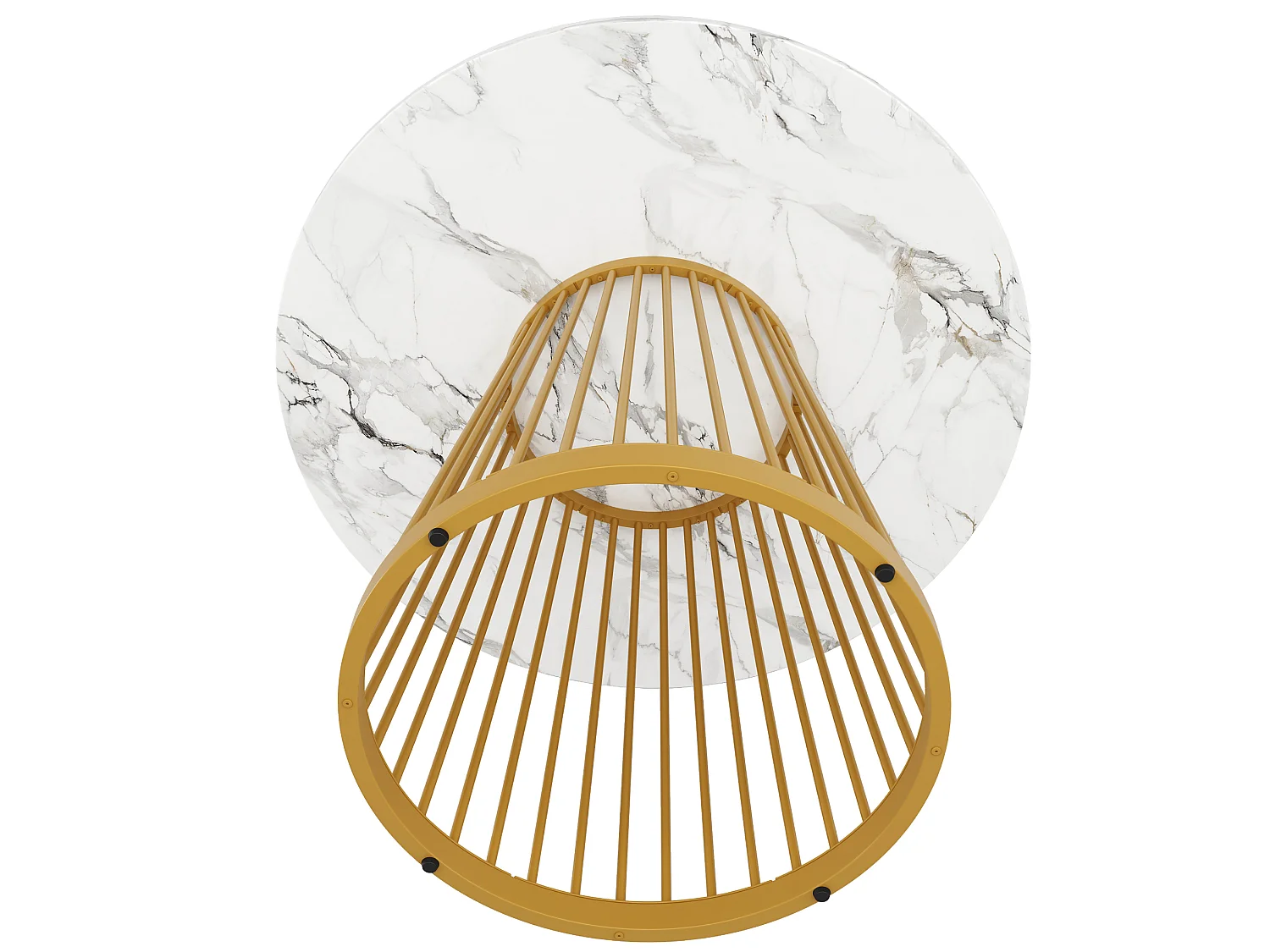 Table à manger ronde 80/76/80 cm avec pieds réglables MDF blanc et métal doré