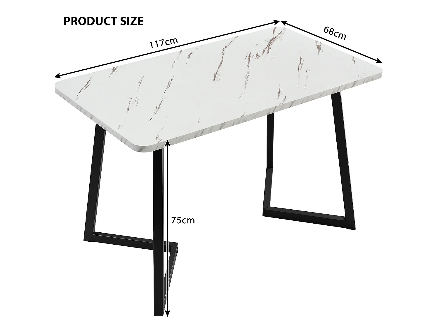 Table à manger 117/75/68 cm avec plateau aspect marbre MDF blanc et noir