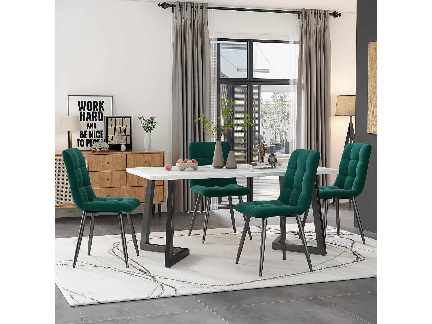 Table à manger 117/75/68 cm avec plateau aspect marbre MDF blanc et noir