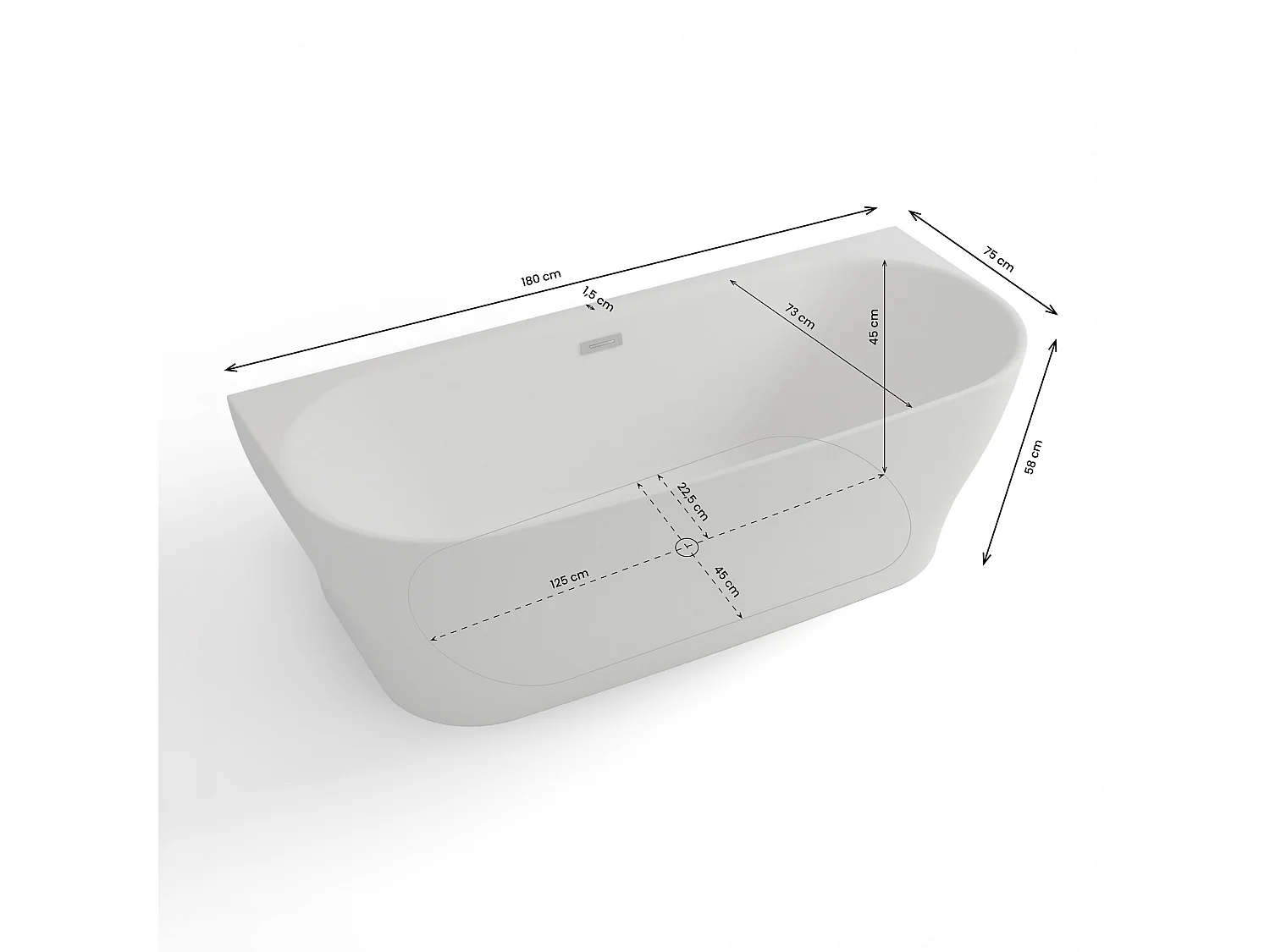 Baignoire Ilot Velvet 180 blanche 170 x75 x58 cm, by SPALINA