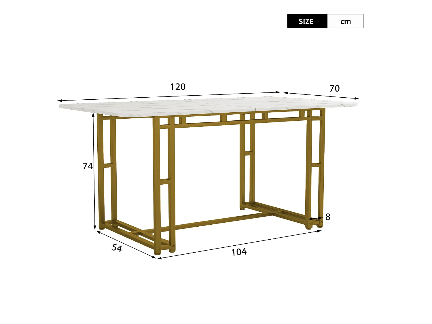Table à manger 120/70 cm avec pieds métalliques dorés MDF doré