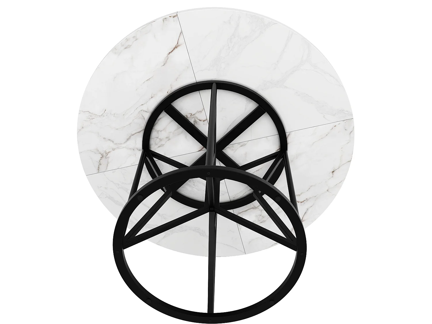 Table à manger ronde 100/100/76 cm avec plateau imitation marbre et pieds métalliques MDF noir