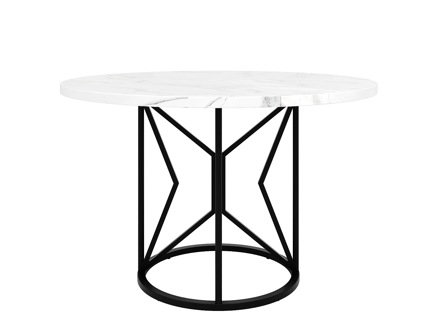 Table à manger ronde 100/100/76 cm avec plateau imitation marbre et pieds métalliques MDF noir