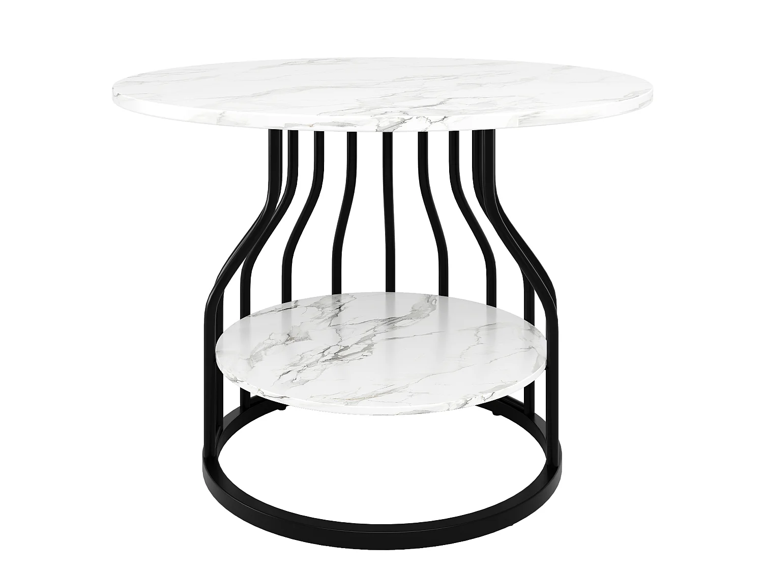 Tavolo da pranzo rotondo in MDF effetto marmo nero, 80 x 80 x 76 cm, con ripiano inferiore