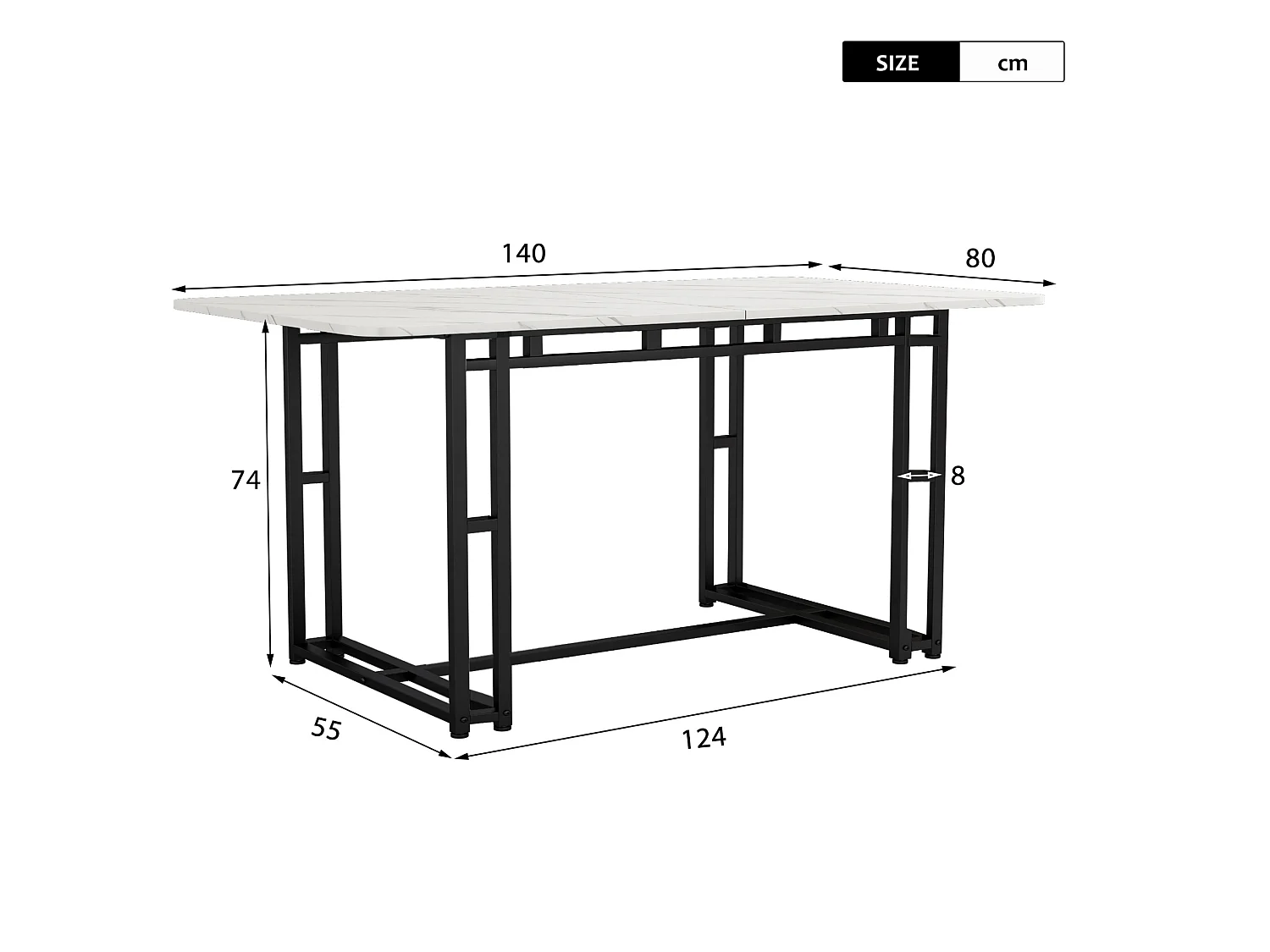 Table à manger 140/80 cm avec pieds métalliques MDF noir et blanc