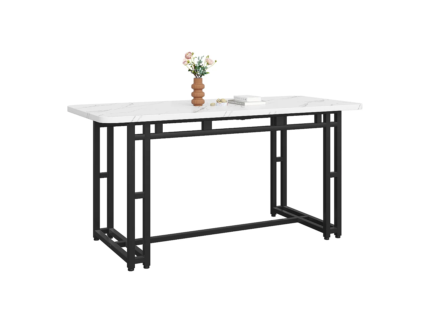 Table à manger 140/80 cm avec pieds métalliques MDF noir et blanc
