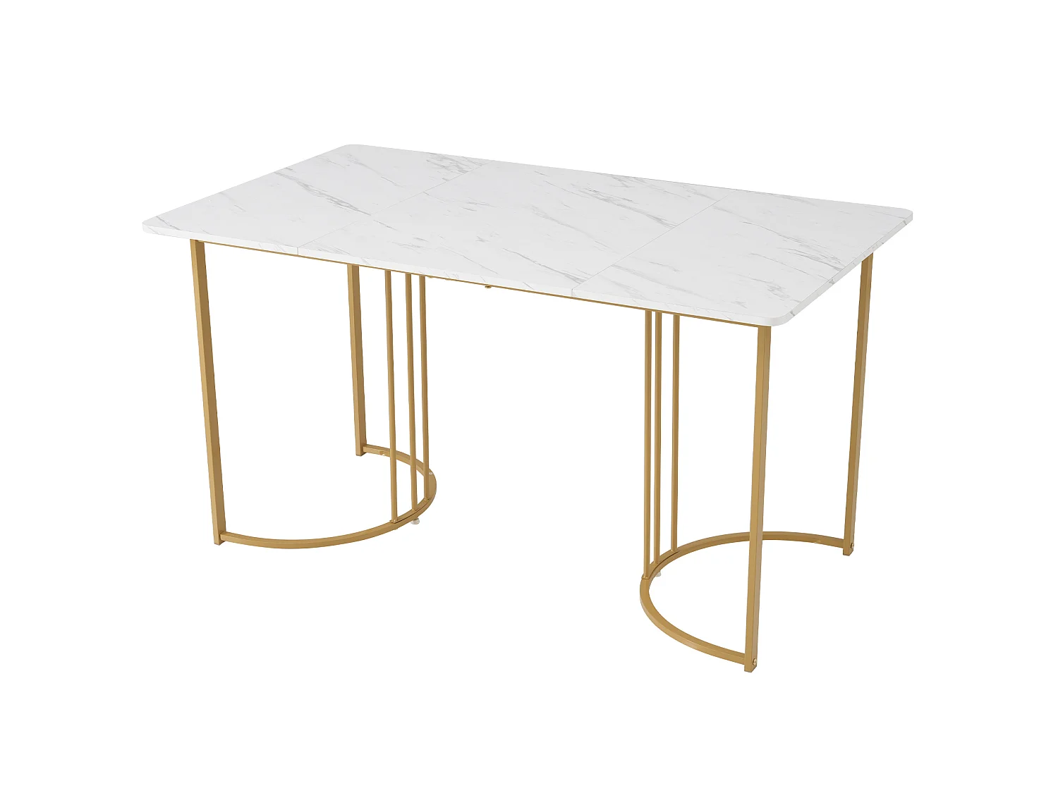 Table à manger 140/75/80 cm avec pieds réglables MDF blanc motif marbre et métal