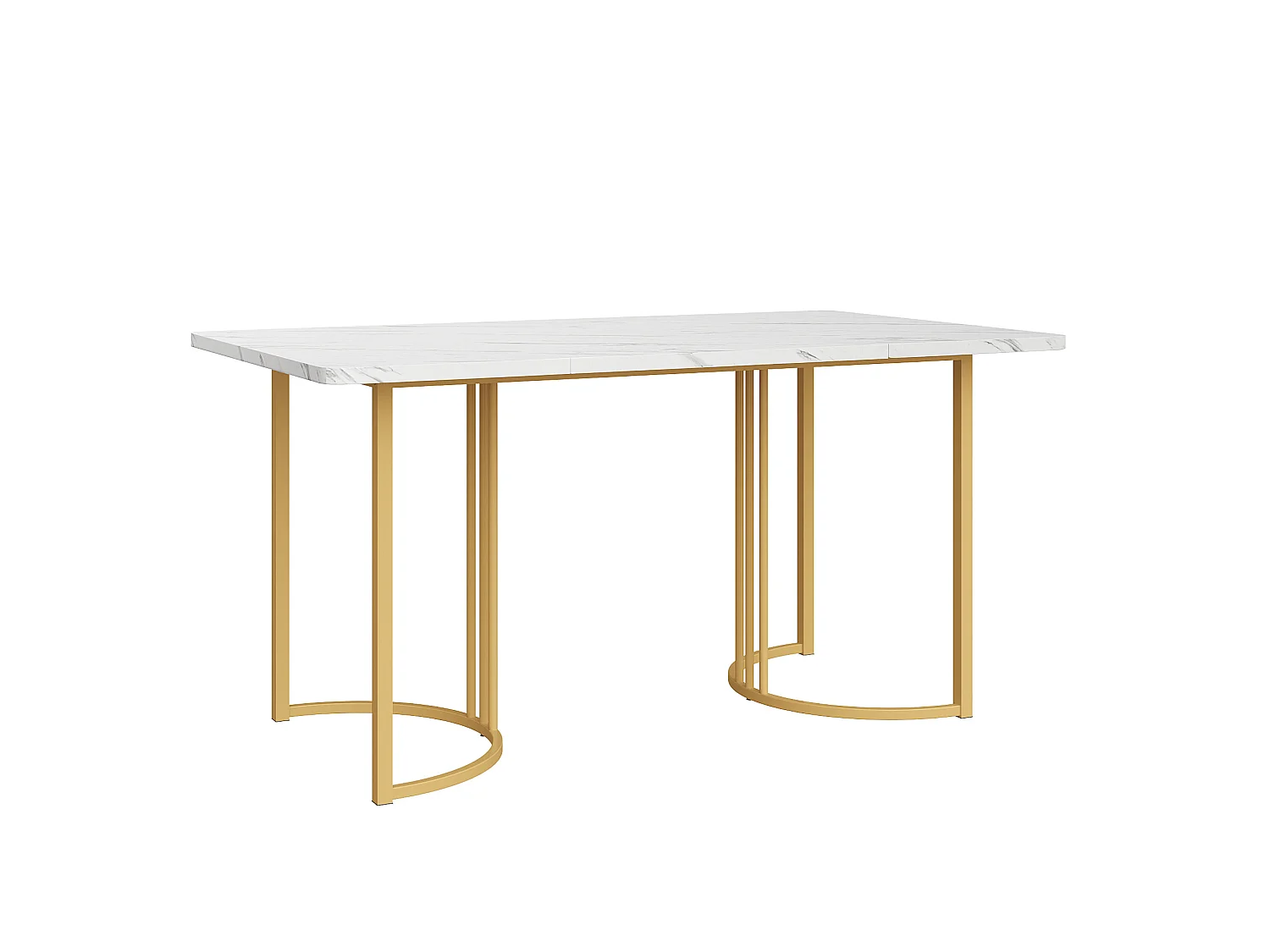 Table à manger 140/75/80 cm avec pieds réglables MDF blanc motif marbre et métal