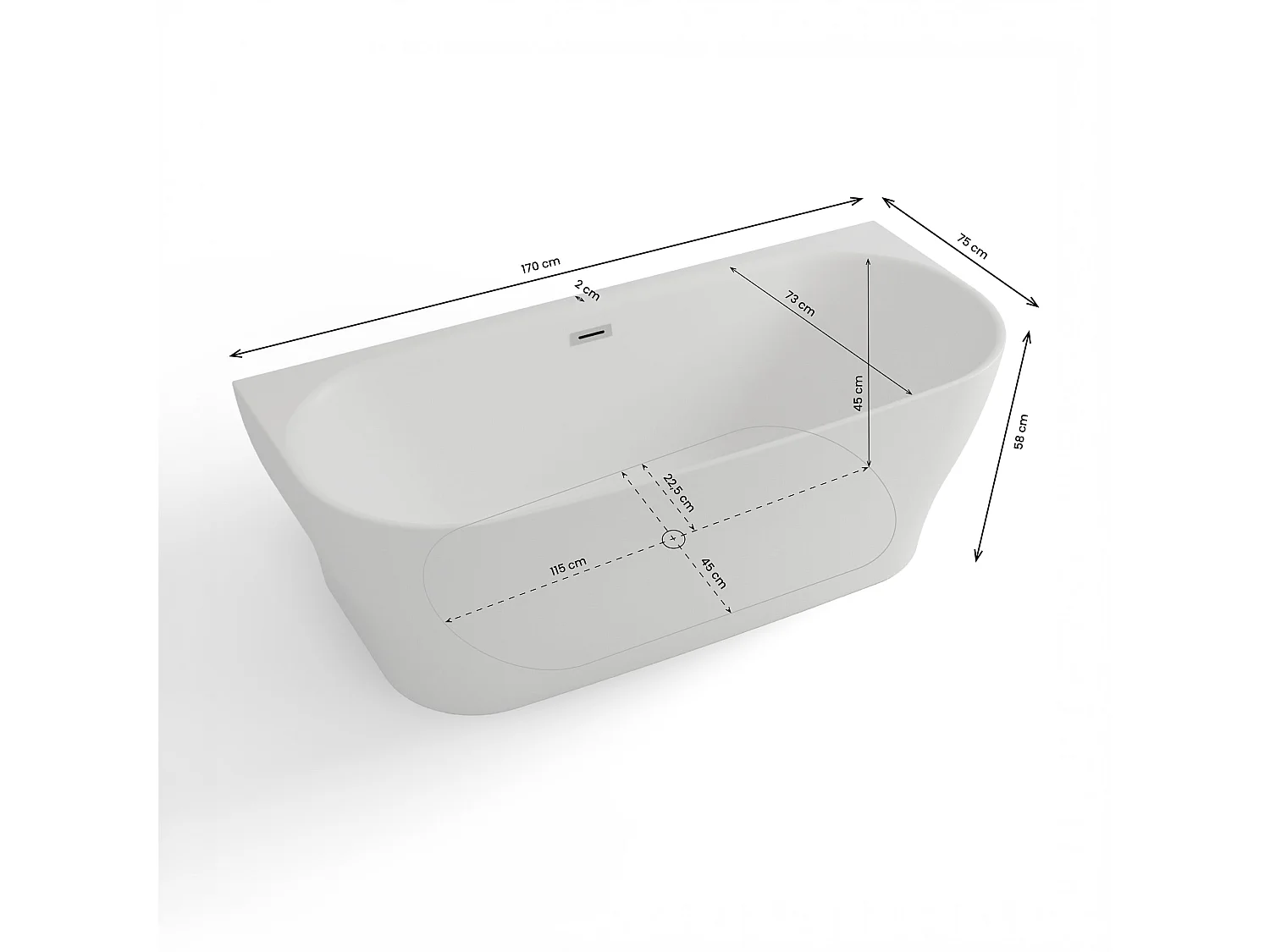 Baignoire Ilot Velvet 170 blanche 170 x75 x58 cm, by SPALINA