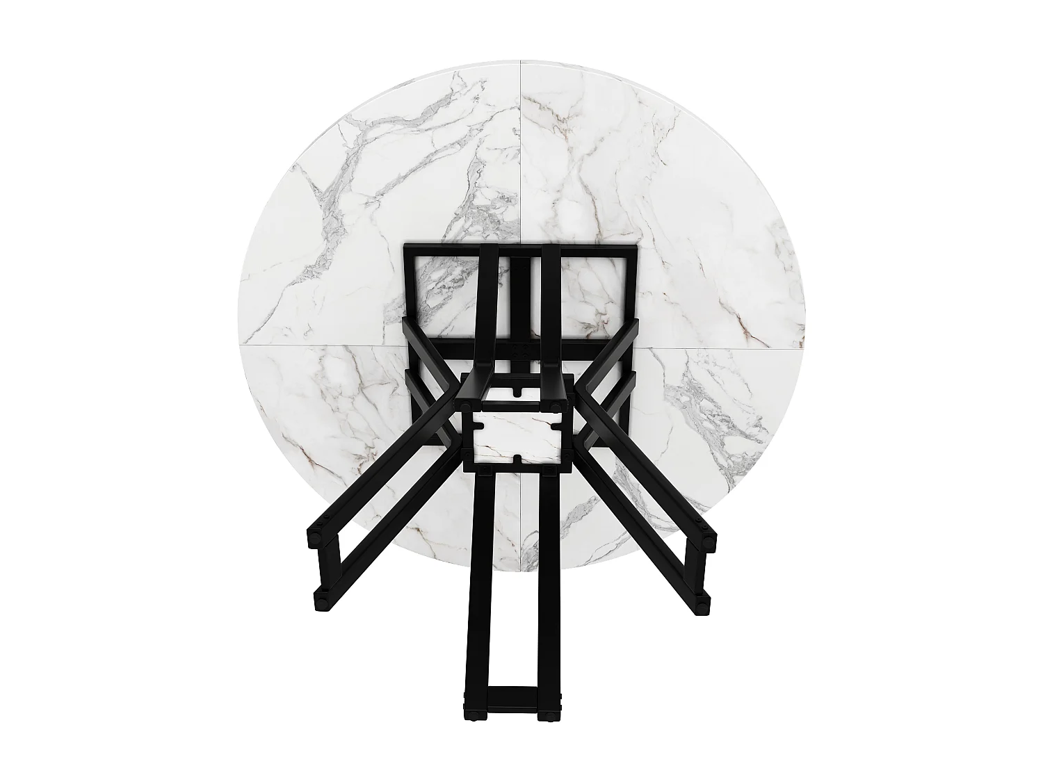 Table ronde 100×100×76cm, Plateau MDF marbré, Piétement métal, Cuisine/Salon, Pieds noirs, 4-6 personnes