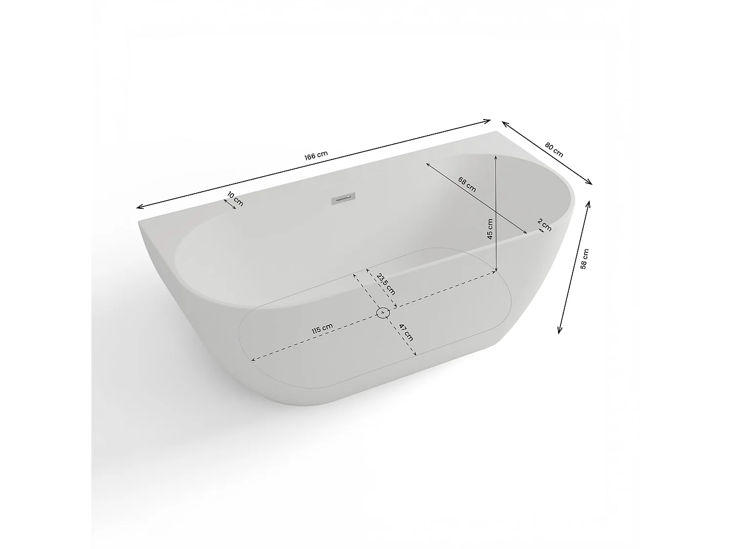 Baignoire Ilot Spring 166 blanche 166 x80 x58 cm, by SPALINA