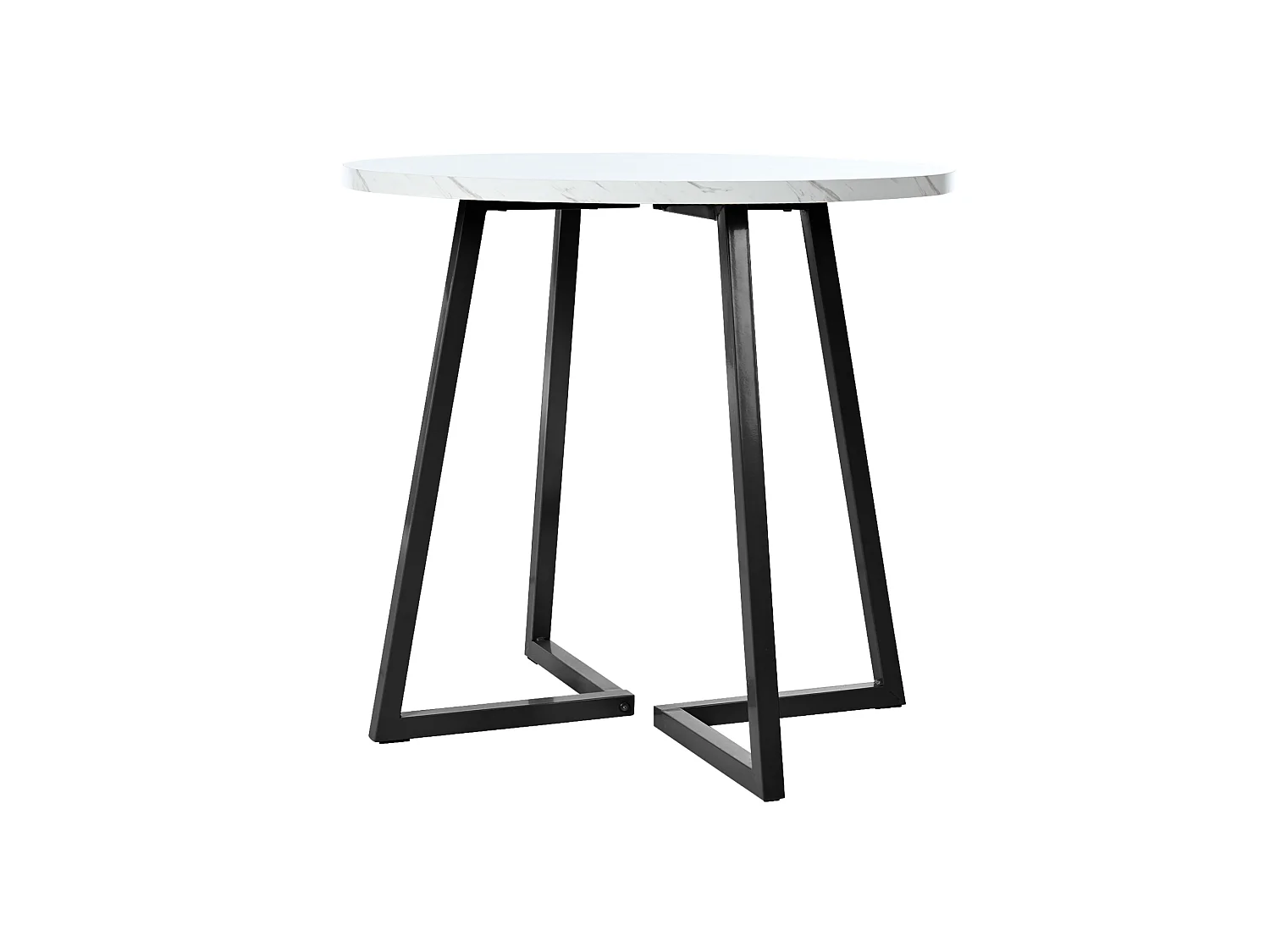 Table à manger ronde 80/75/80 cm avec piètement métallique réglable MDF blanc marbré