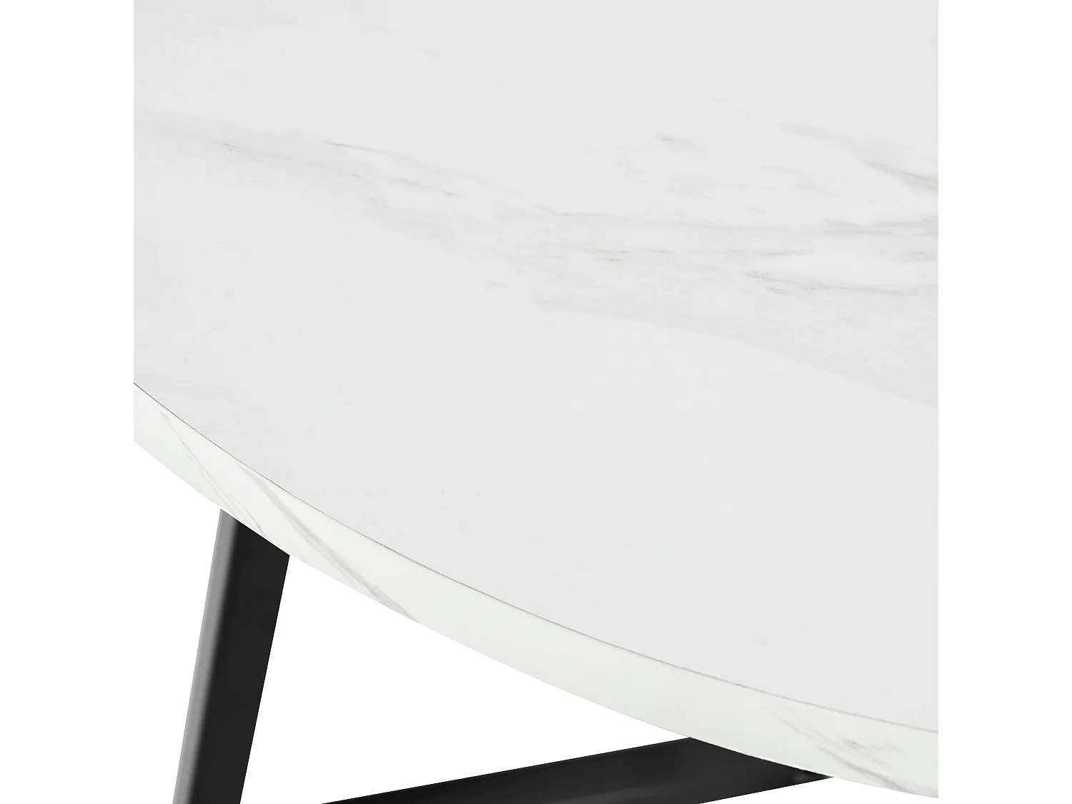 Table à manger ronde 80/75/80 cm avec piètement métallique réglable MDF blanc marbré