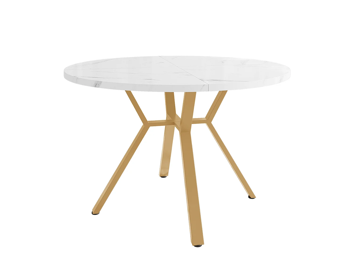 Table à manger ronde 100/75/100 cm avec plateau effet marbre MDF blanc et acier doré