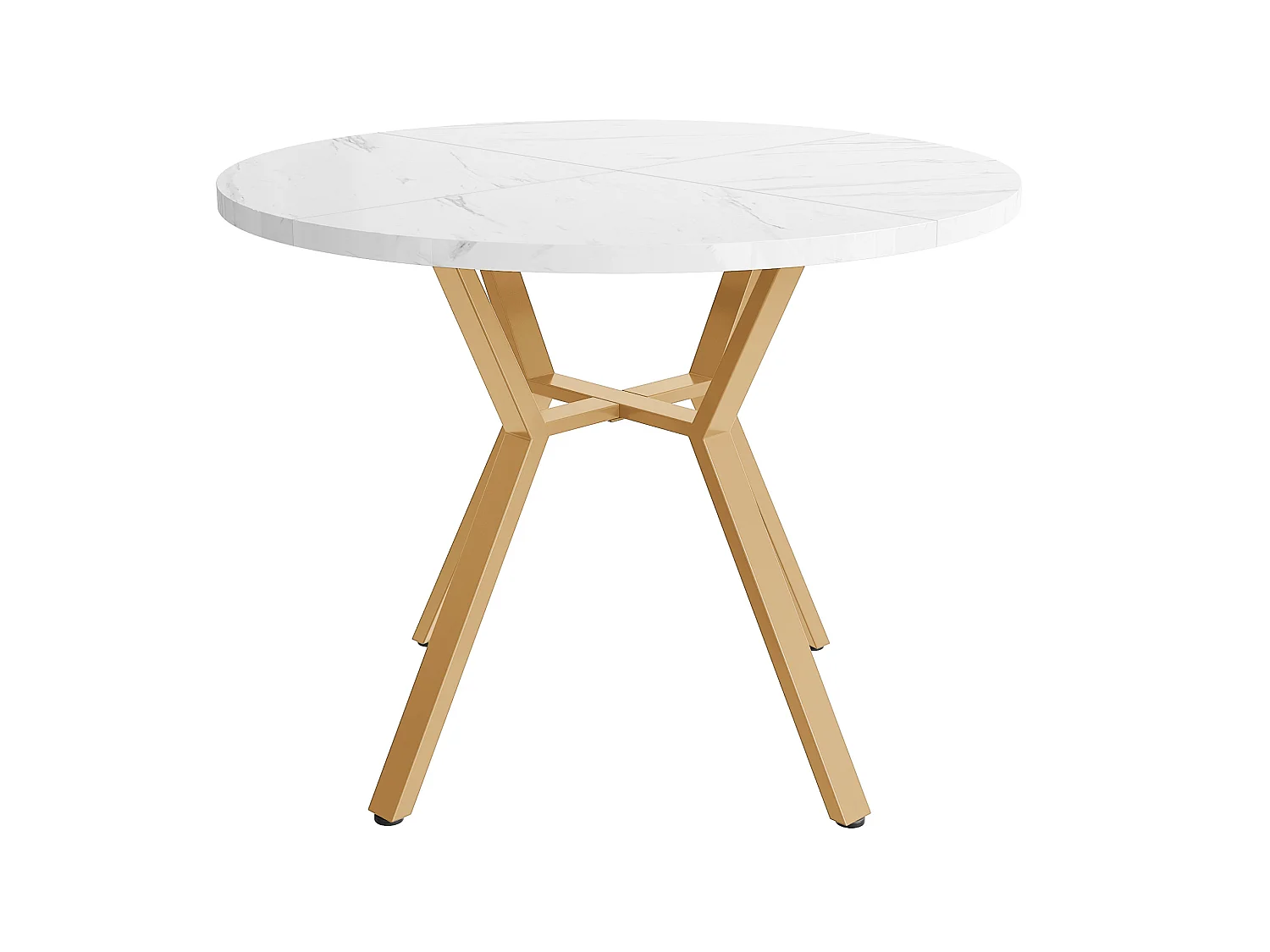 Table à manger ronde 100/75/100 cm avec plateau effet marbre MDF blanc et acier doré