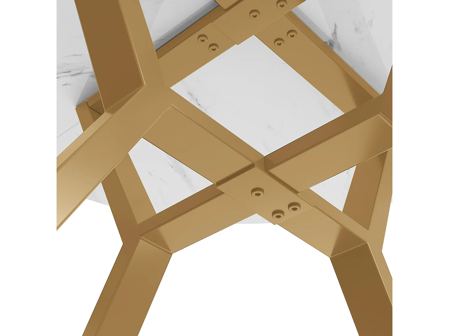 Table à manger ronde 100/75/100 cm avec plateau effet marbre MDF blanc et acier doré