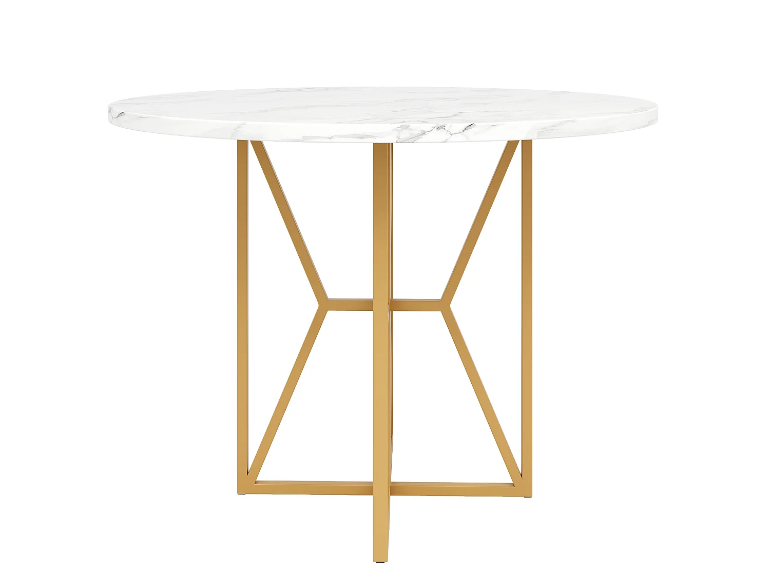 Table à manger ronde 80/80/76 cm avec pieds réglables MDF aspect marbre et métal doré