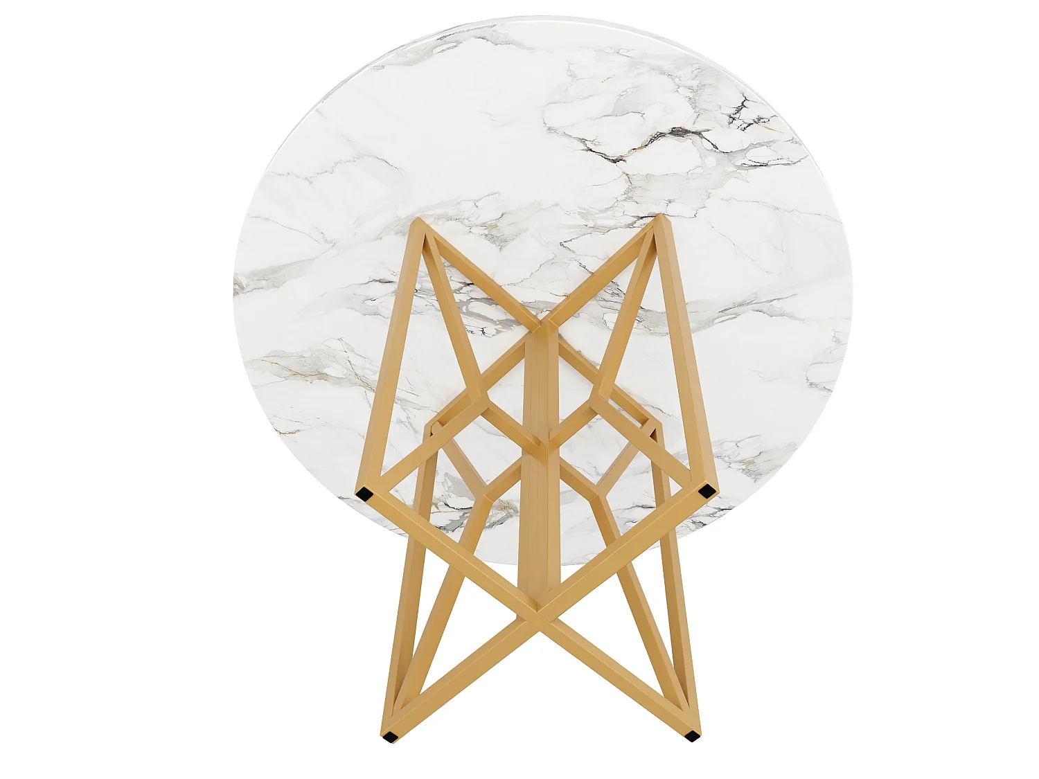 Table à manger ronde 80/80/76 cm avec pieds réglables MDF aspect marbre et métal doré