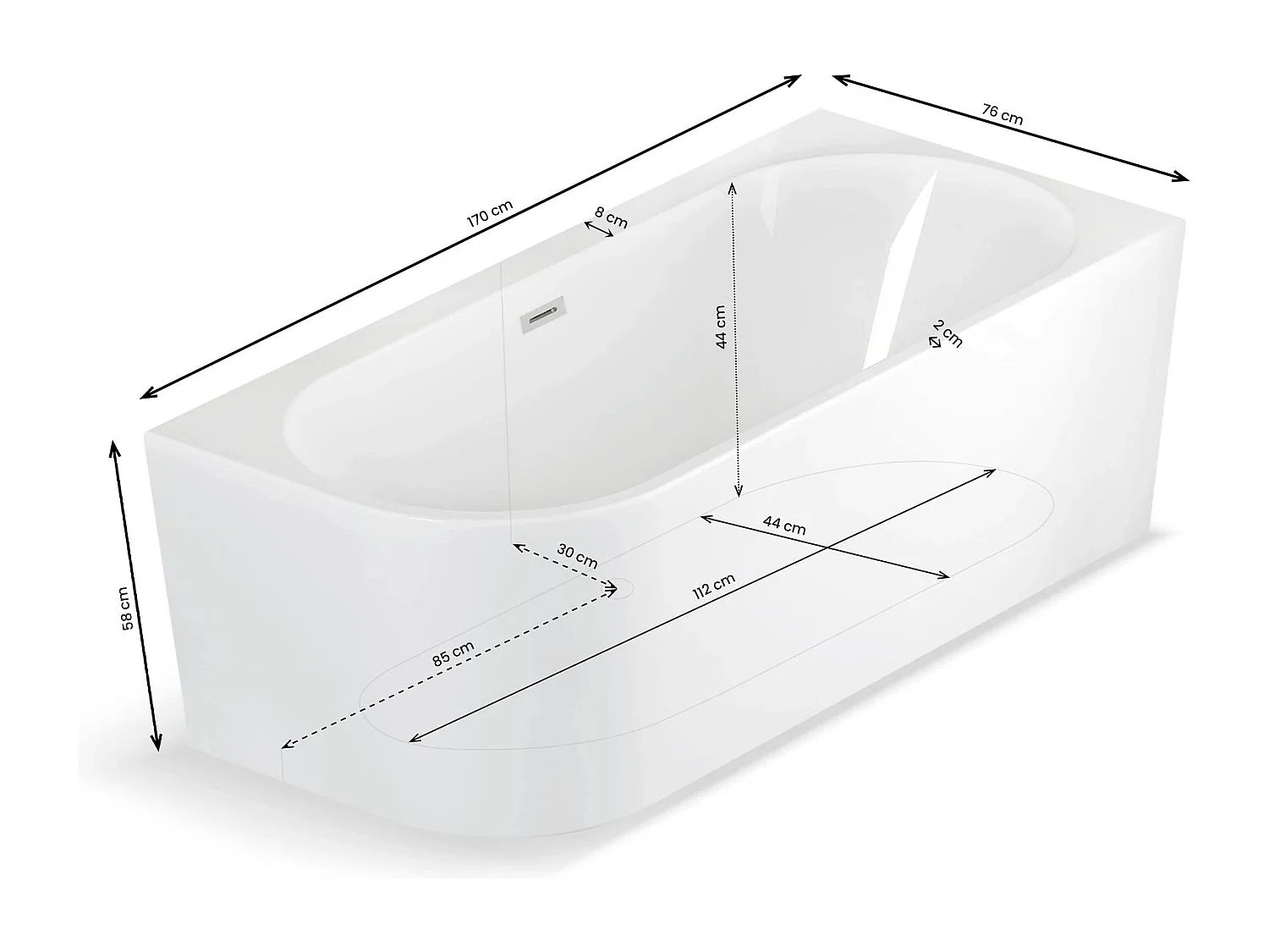Bundle Capri 170 droite blanche + robinetterie chromée 170 x76 x58 cm, by SPALINA