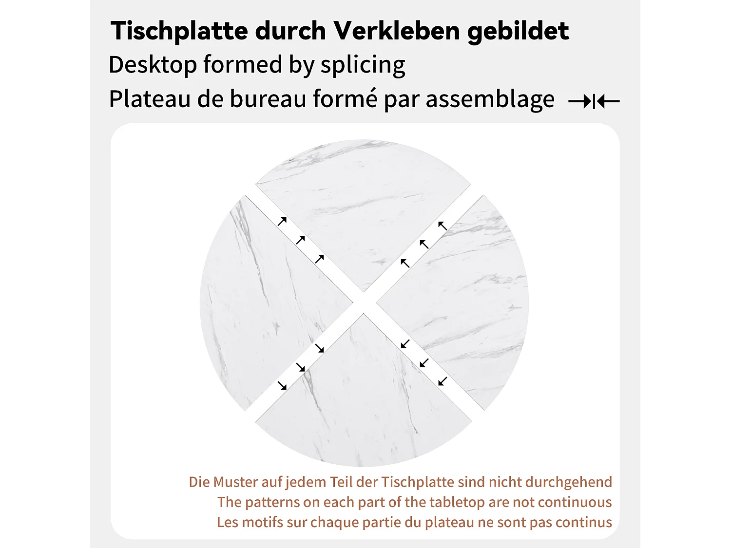 Table à manger ronde 100/75 cm avec plateau effet marbre et piètement croisé MDF blanc et noir