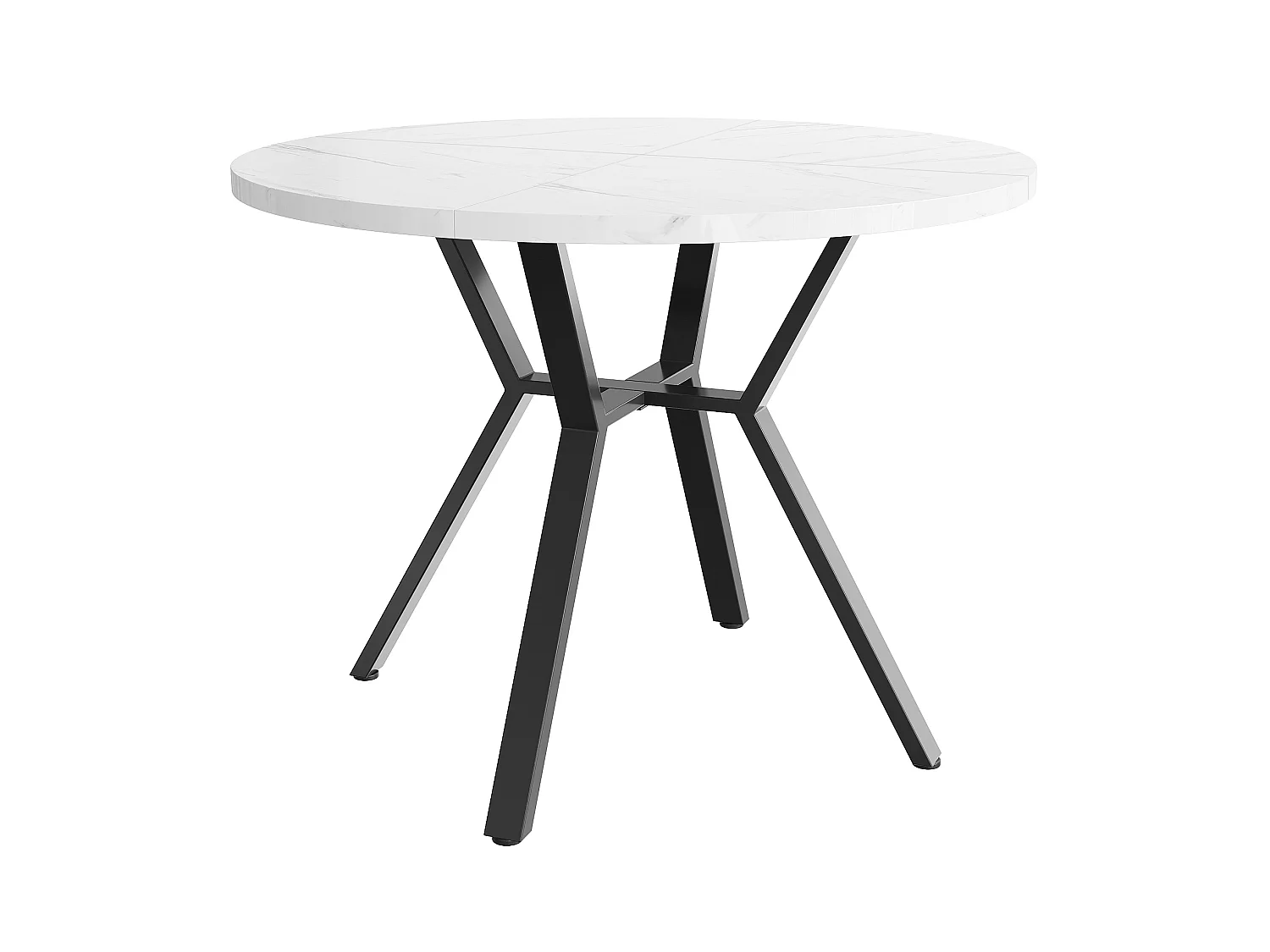 Table à manger ronde 100/75 cm avec plateau effet marbre et piètement croisé MDF blanc et noir