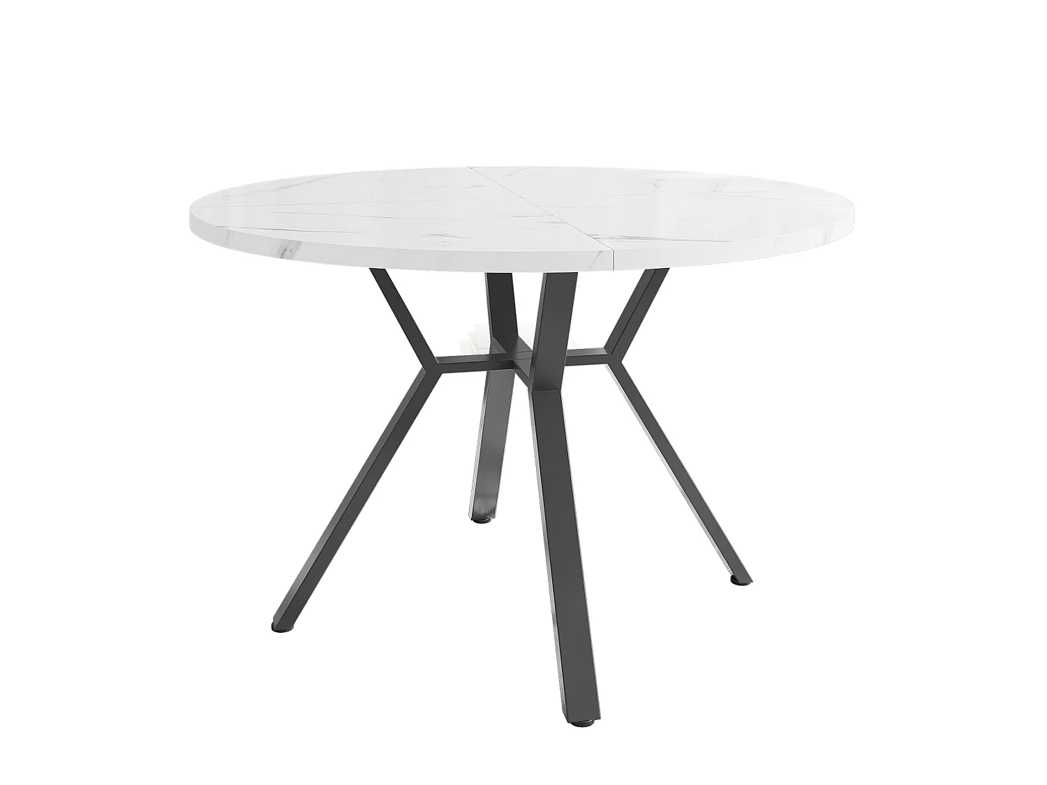Table à manger ronde 100/75 cm avec plateau effet marbre et piètement croisé MDF blanc et noir