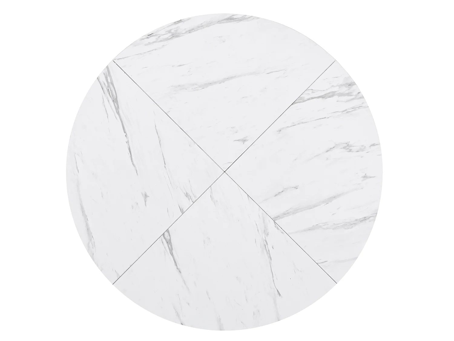 Table à manger ronde 100/75 cm avec plateau effet marbre et piètement croisé MDF blanc et noir