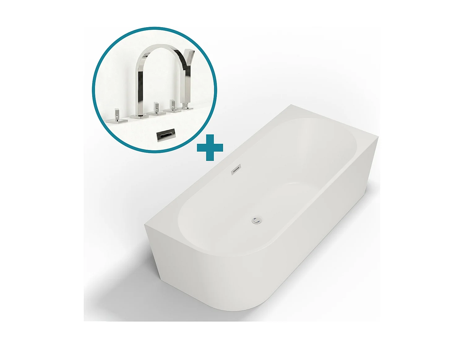 Bundle Capri 180 droite blanche + robinetterie Infinite chromée 180 x81 x58 cm, by SPALINA