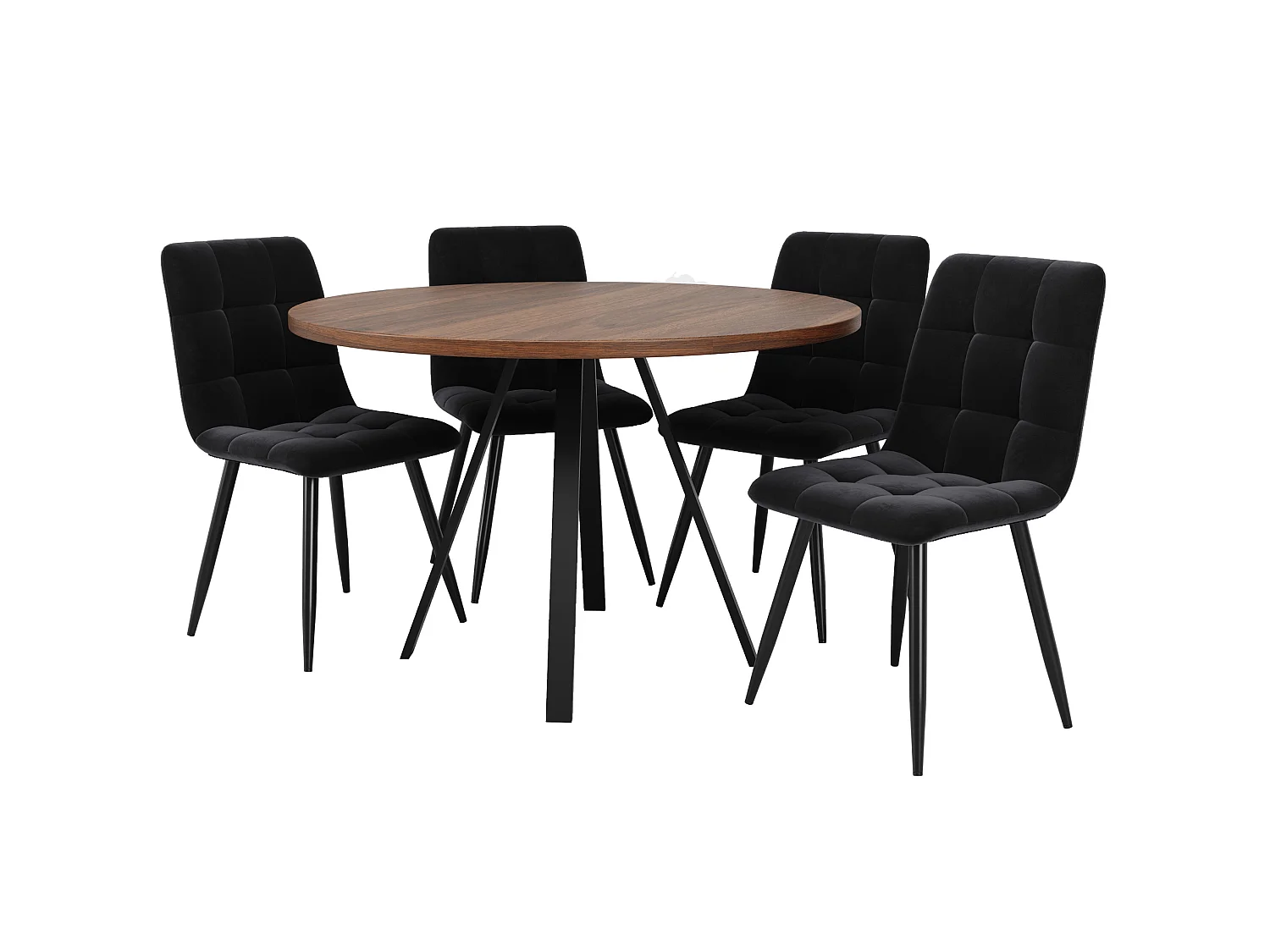 Table à manger ronde 80/80/75 cm avec plateau effet noyer MDF et métal noir