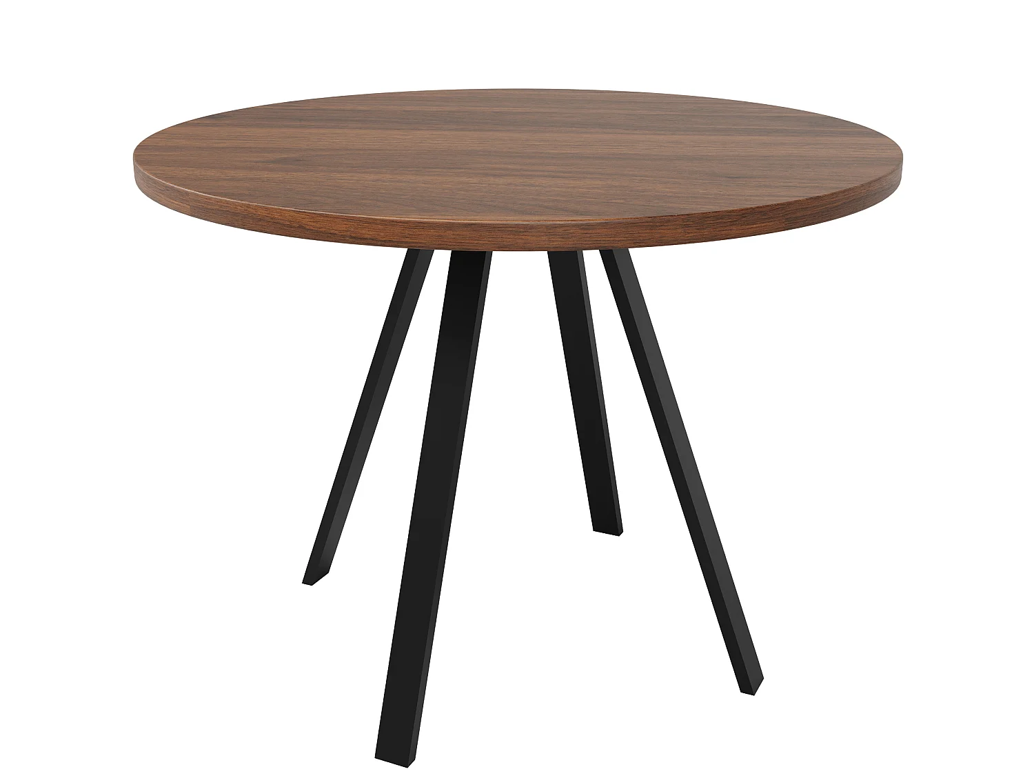 Table à manger ronde 80/80/75 cm avec plateau effet noyer MDF et métal noir