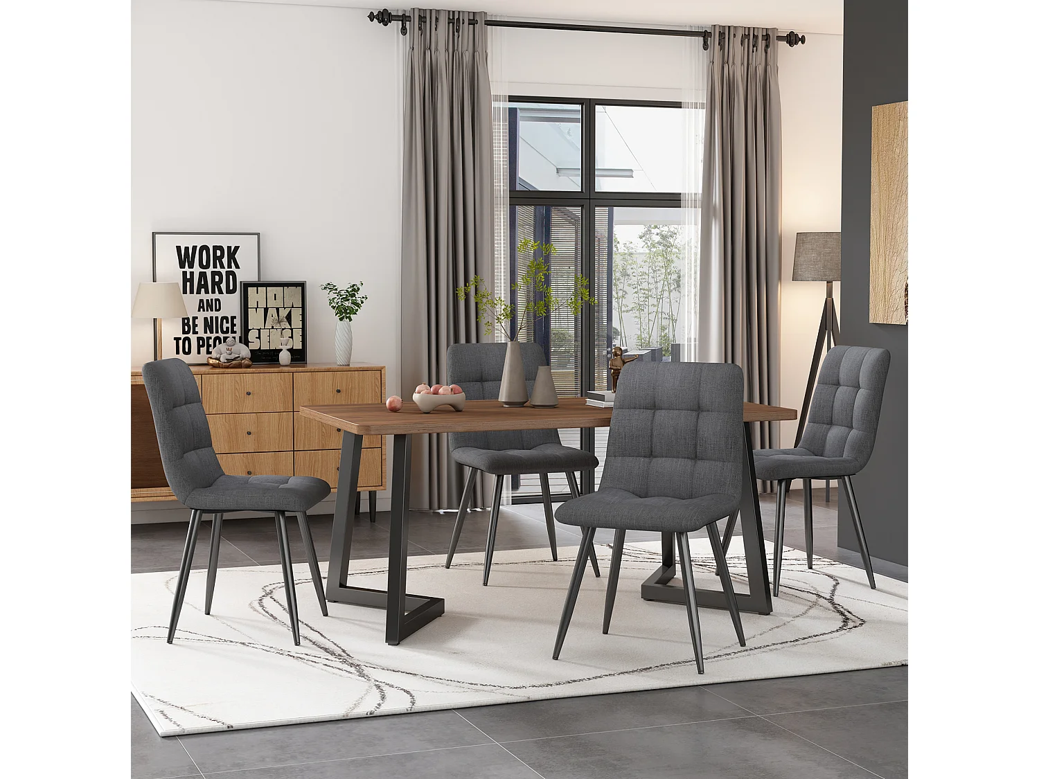 Table à manger rectangulaire 117/75/68 cm avec pieds en métal MDF noir et noyer