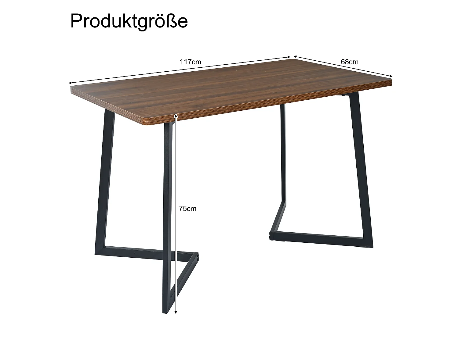 Table à manger rectangulaire 117/75/68 cm avec pieds en métal MDF noir et noyer