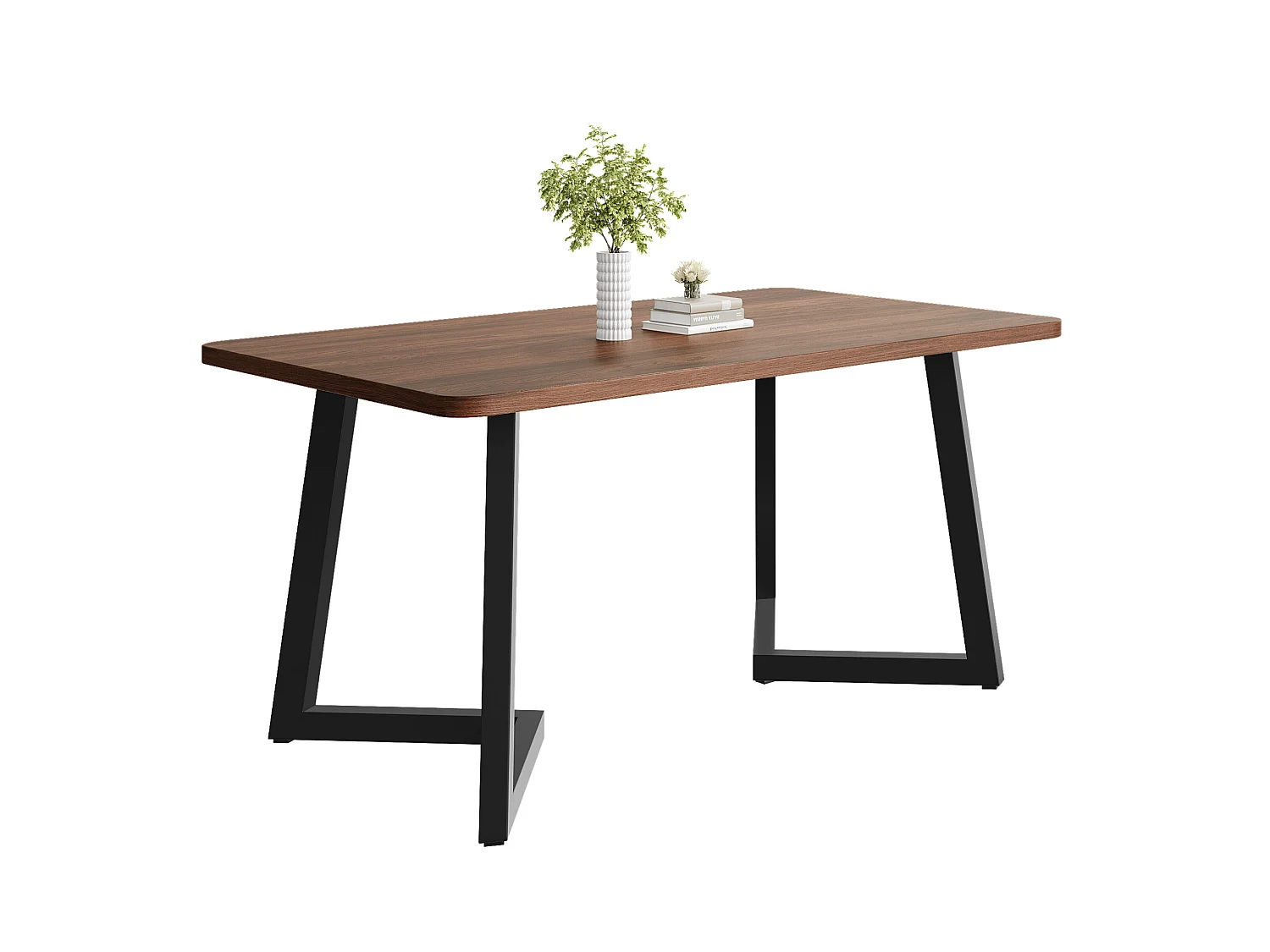 Table à manger rectangulaire 117/75/68 cm avec pieds en métal MDF noir et noyer
