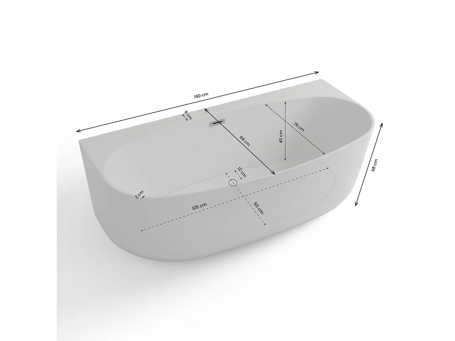 Baignoire Ilot Magic 180 blanche 180 x88 x58 cm, by SPALINA