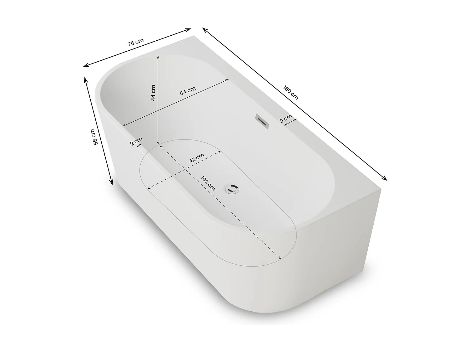 Baignoire Ilot Naos 160 blanche 160 x75 x58 cm, by SPALINA