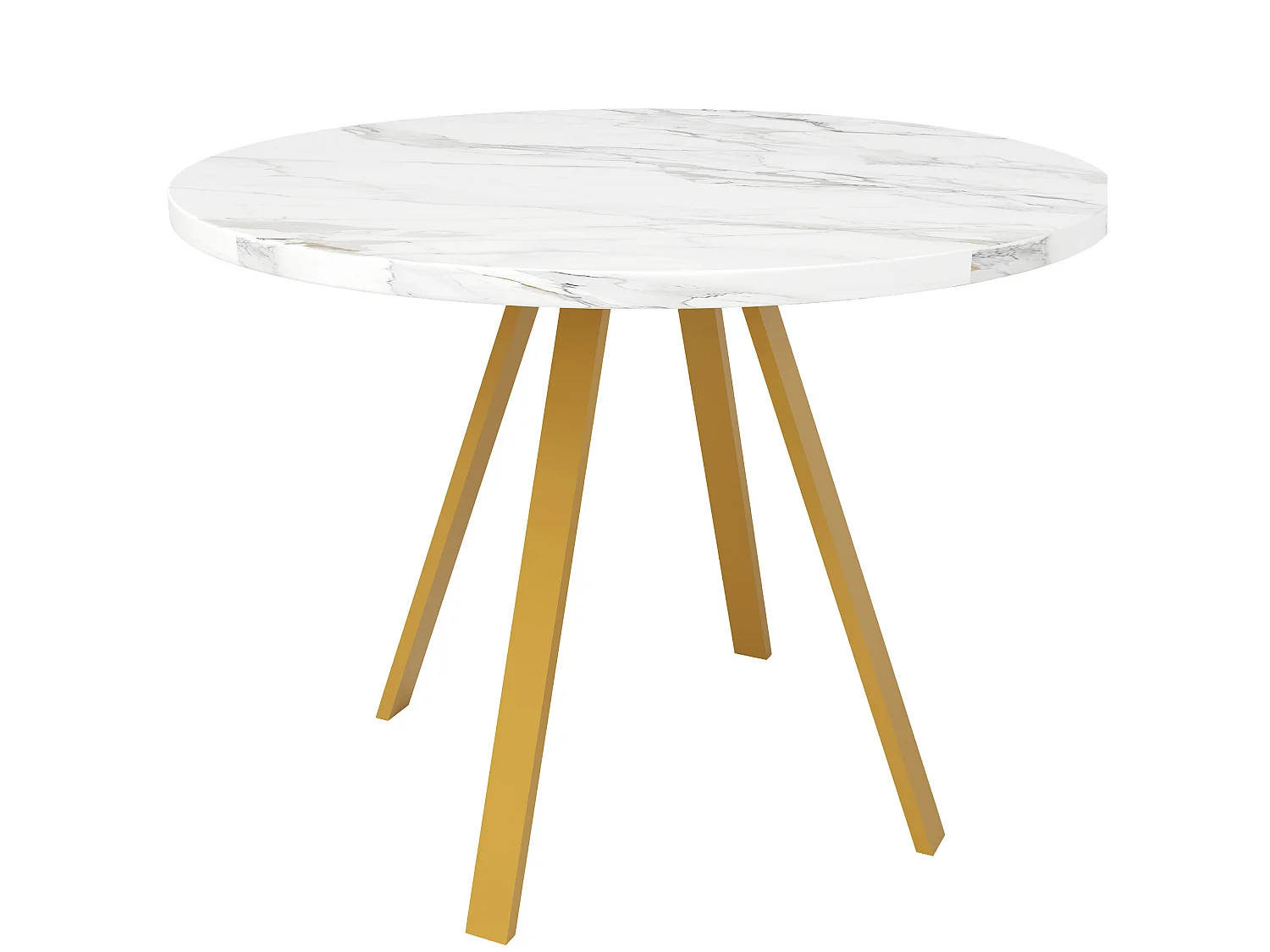 Table à manger ronde 80/75/80 cm avec plateau effet marbre MDF blanc et métal doré
