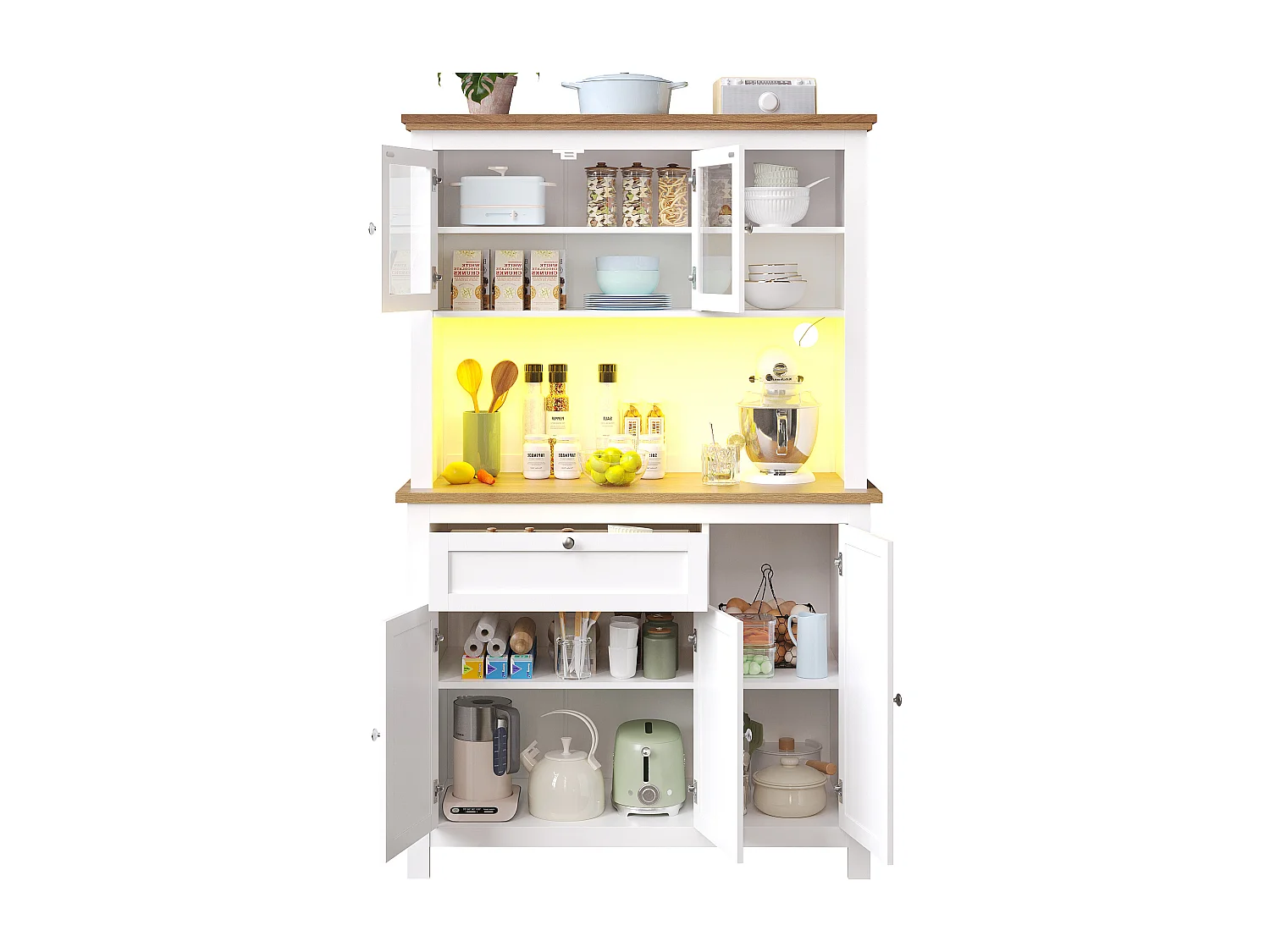 Armoire haute 104×40×180cm, Buffet, Vitrine, Étagères réglables, Sideboard LED, Lumière variable, Blanc