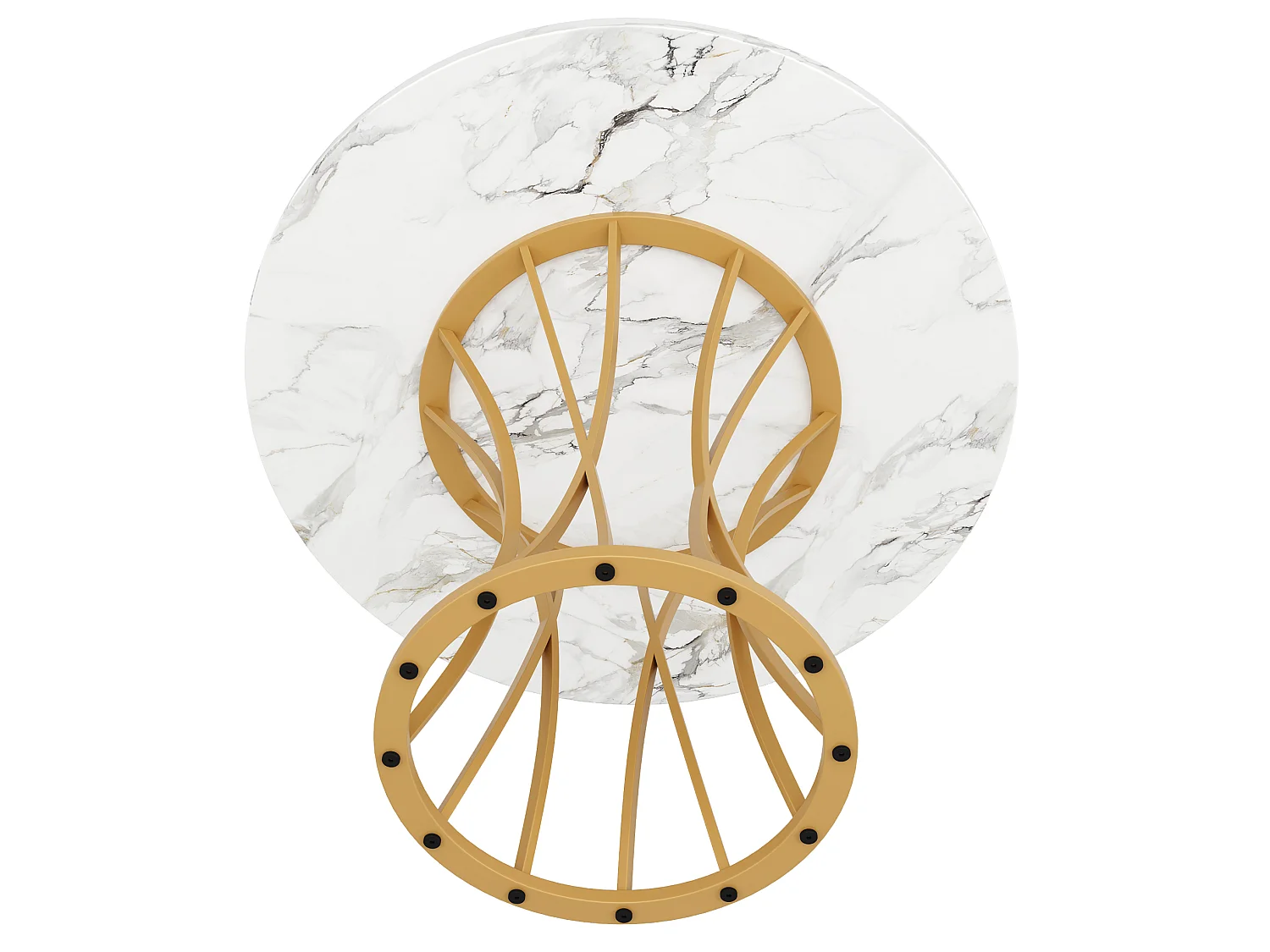Table à manger ronde 80/76/80 cm avec pieds réglables MDF effet marbre et métal doré
