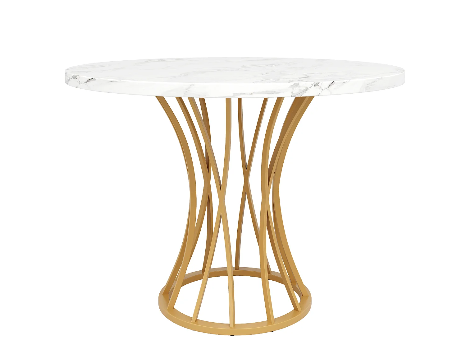 Table à manger ronde 80/76/80 cm avec pieds réglables MDF effet marbre et métal doré