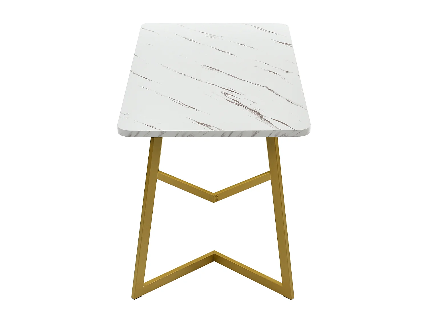 Table à manger 117/75/68 cm avec plateau aspect marbre MDF blanc et pieds métal doré