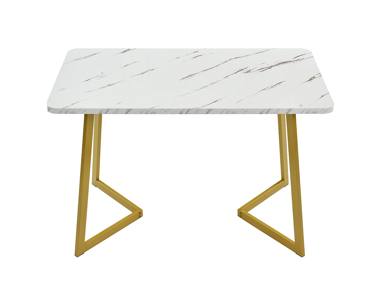 Table à manger 117/75/68 cm avec plateau aspect marbre MDF blanc et pieds métal doré