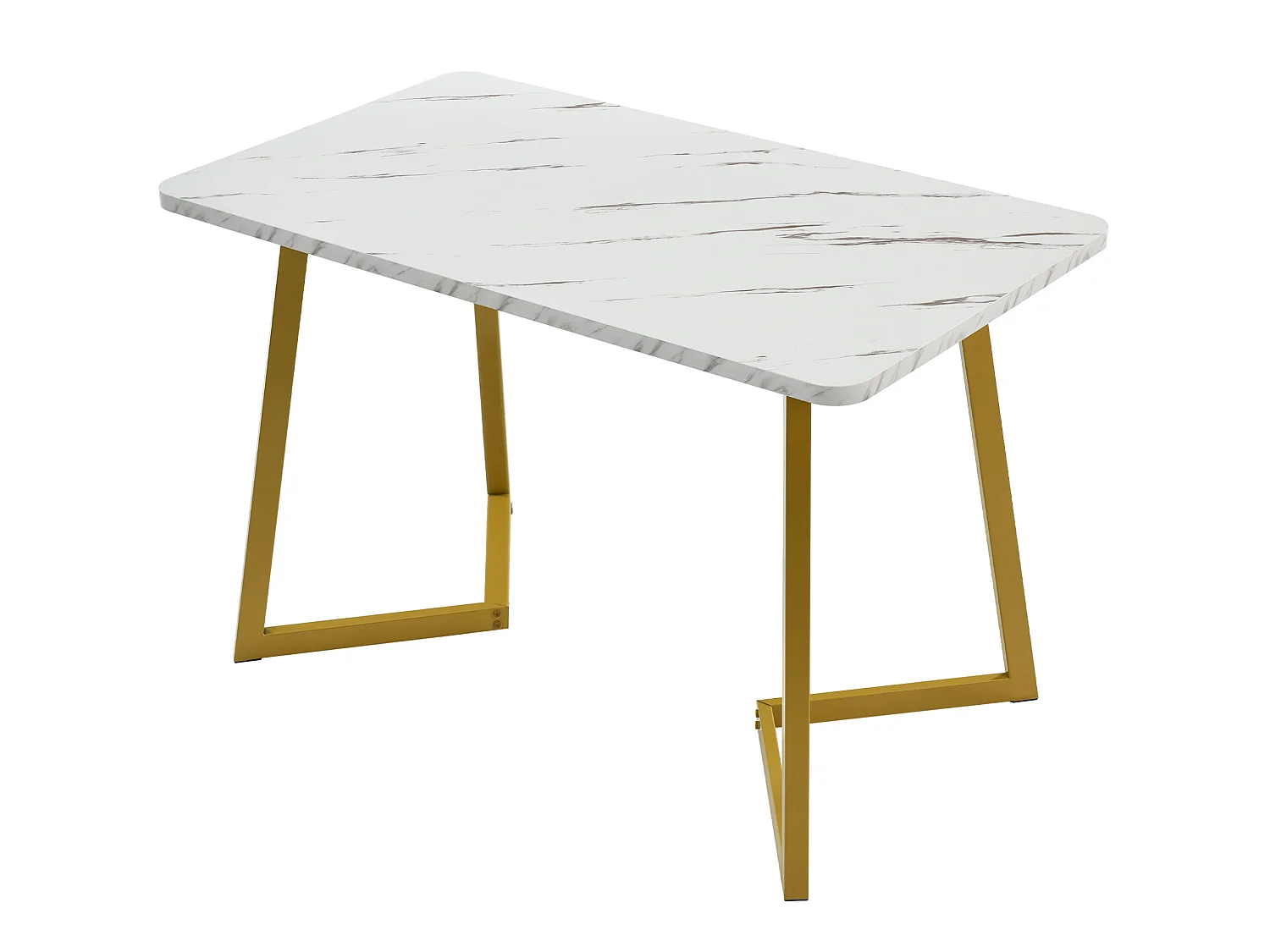 Table à manger 117/75/68 cm avec plateau aspect marbre MDF blanc et pieds métal doré